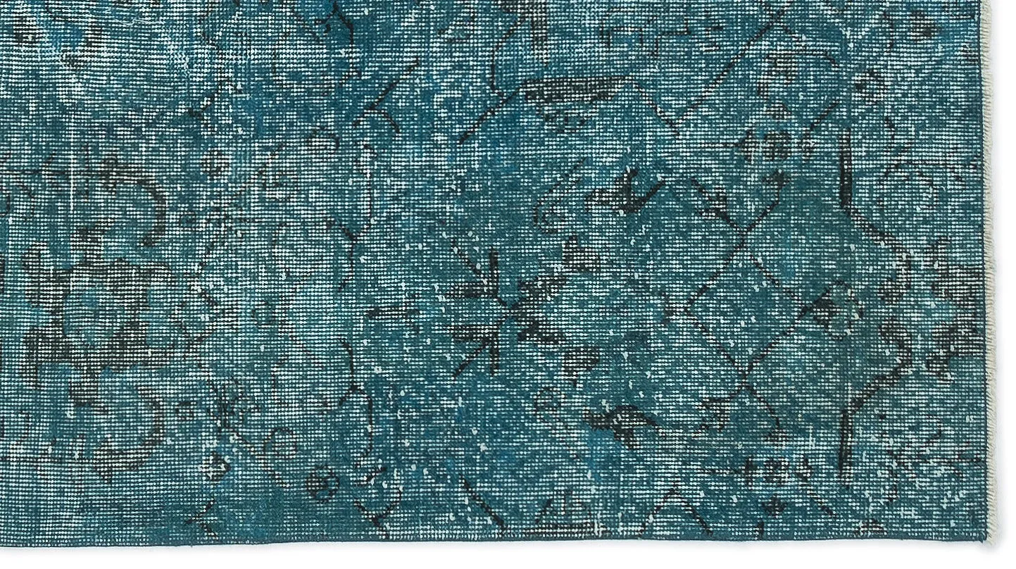 Retro Design Stone Blue  Over Dyed Vintage Rug 3'9'' x 6'11'' ft 115 x 211 cm