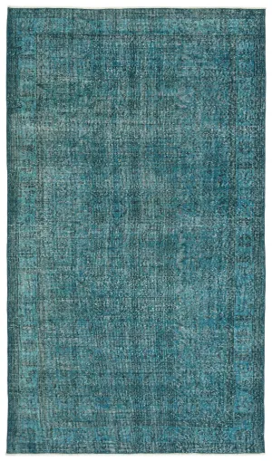 Retro Design Stone Blue Over Dyed Vintage Rug 5'2'' x 9'2'' ft 158 x 279 cm