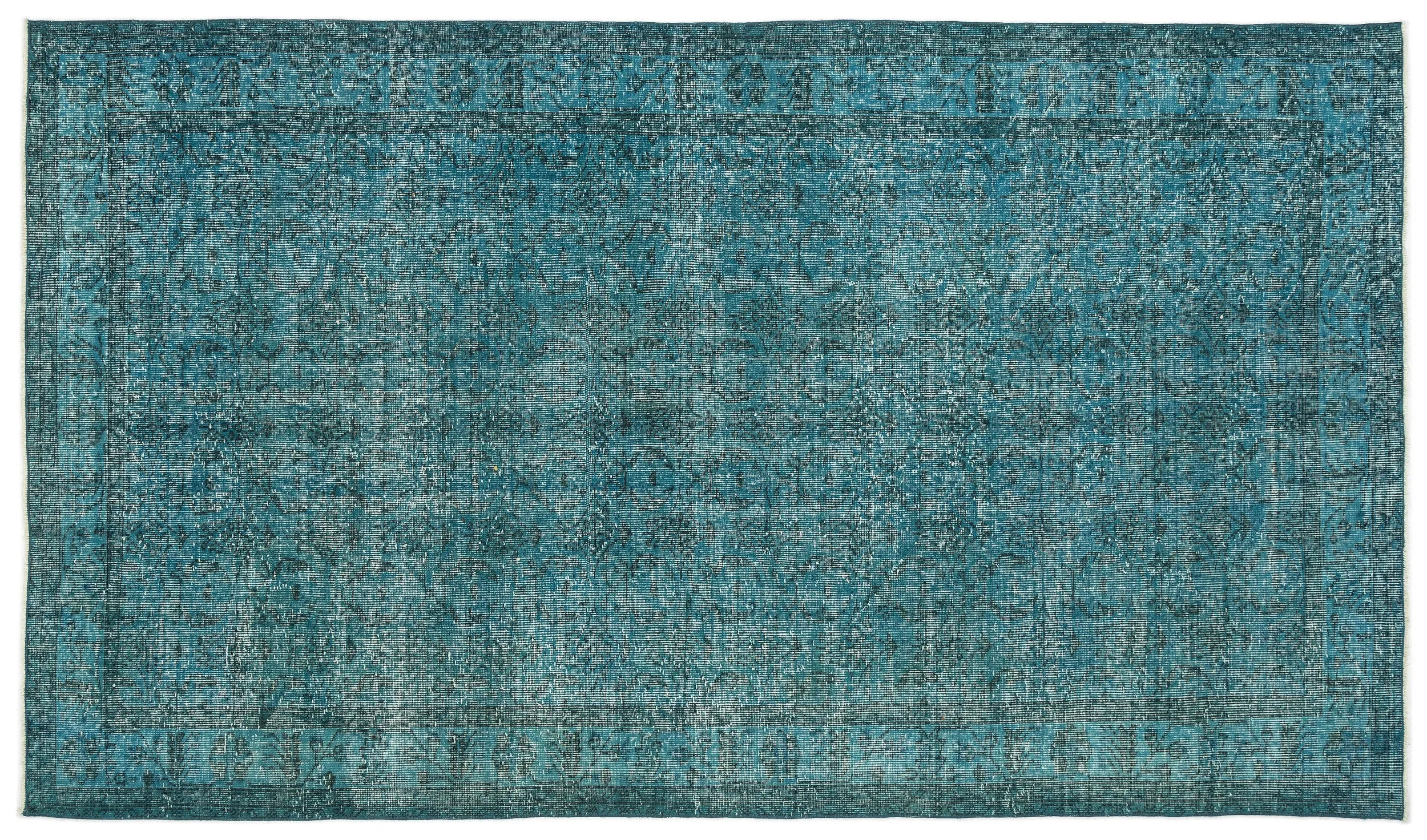 Retro Design Stone Blue Over Dyed Vintage Rug 5'2'' x 9'2'' ft 158 x 279 cm