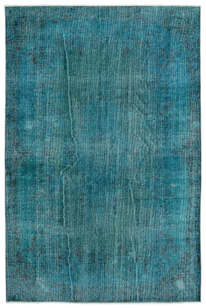 Retro Design Stone Blue Over Dyed Vintage Rug 5'7'' x 8'7'' ft 169 x 262 cm