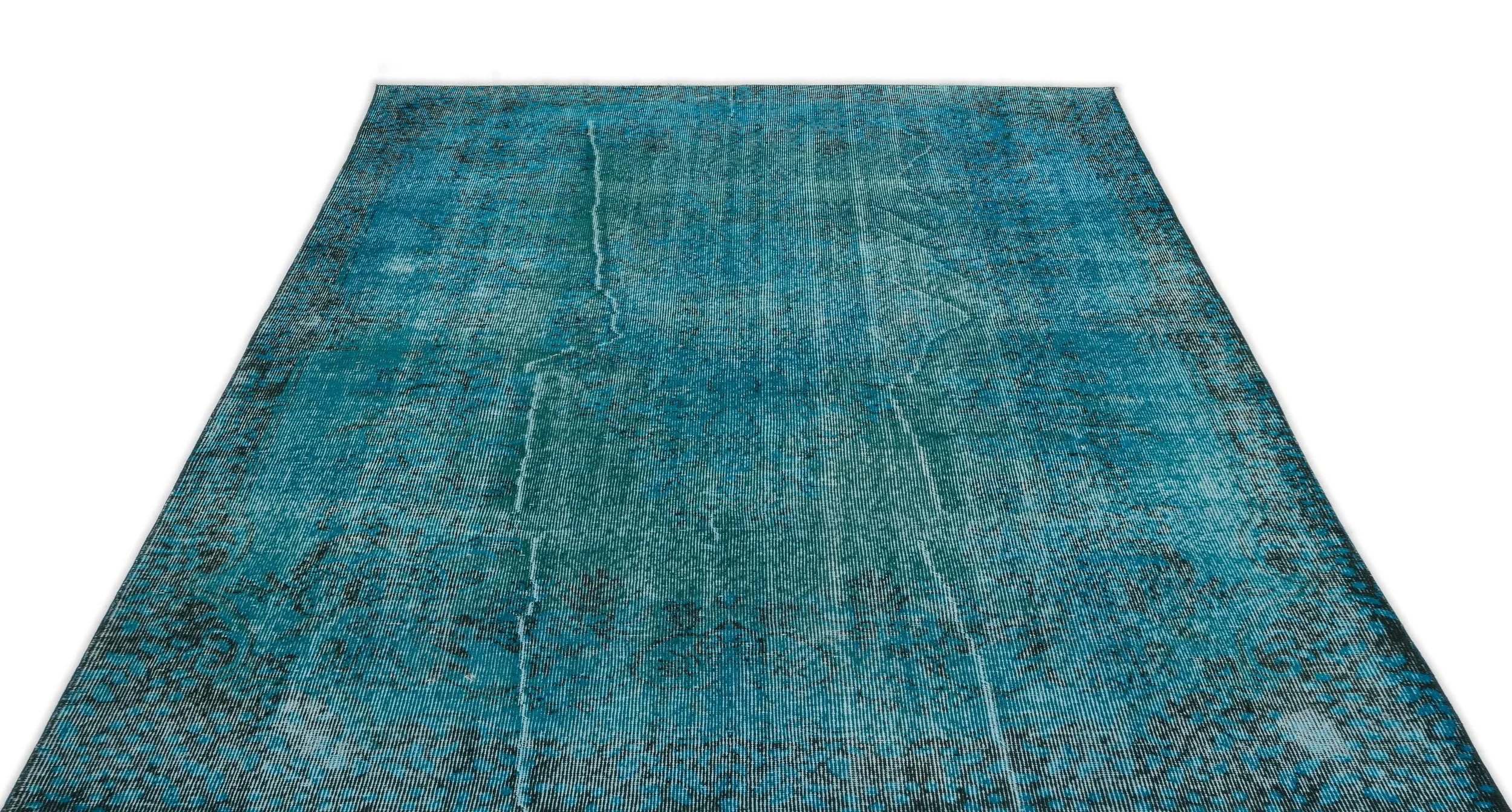 Retro Design Stone Blue Over Dyed Vintage Rug 5'7'' x 8'7'' ft 169 x 262 cm
