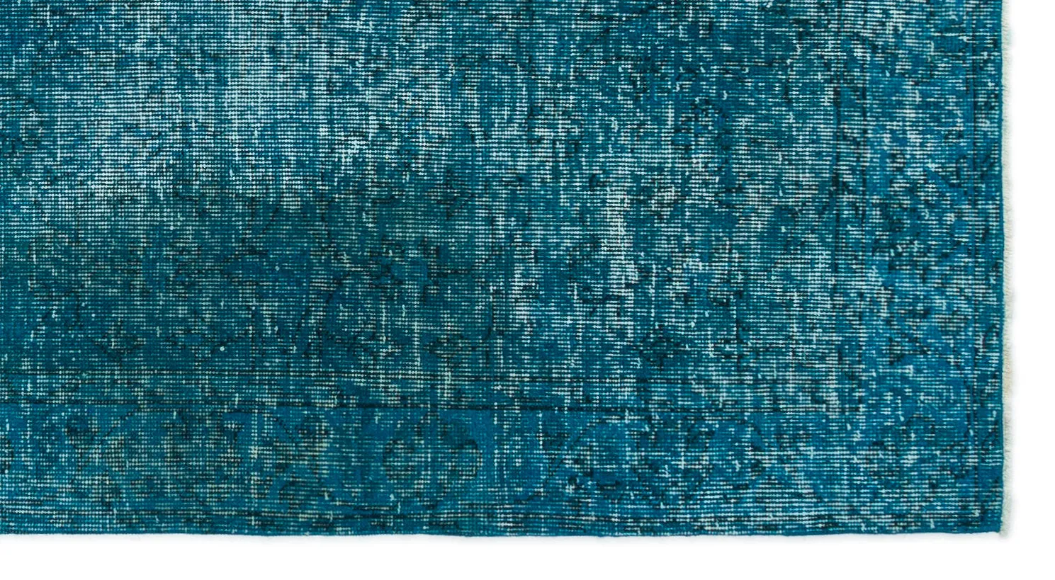 Retro Design Turquoise Over Dyed Vintage Rug 3'9'' x 6'10'' ft 115 x 208 cm