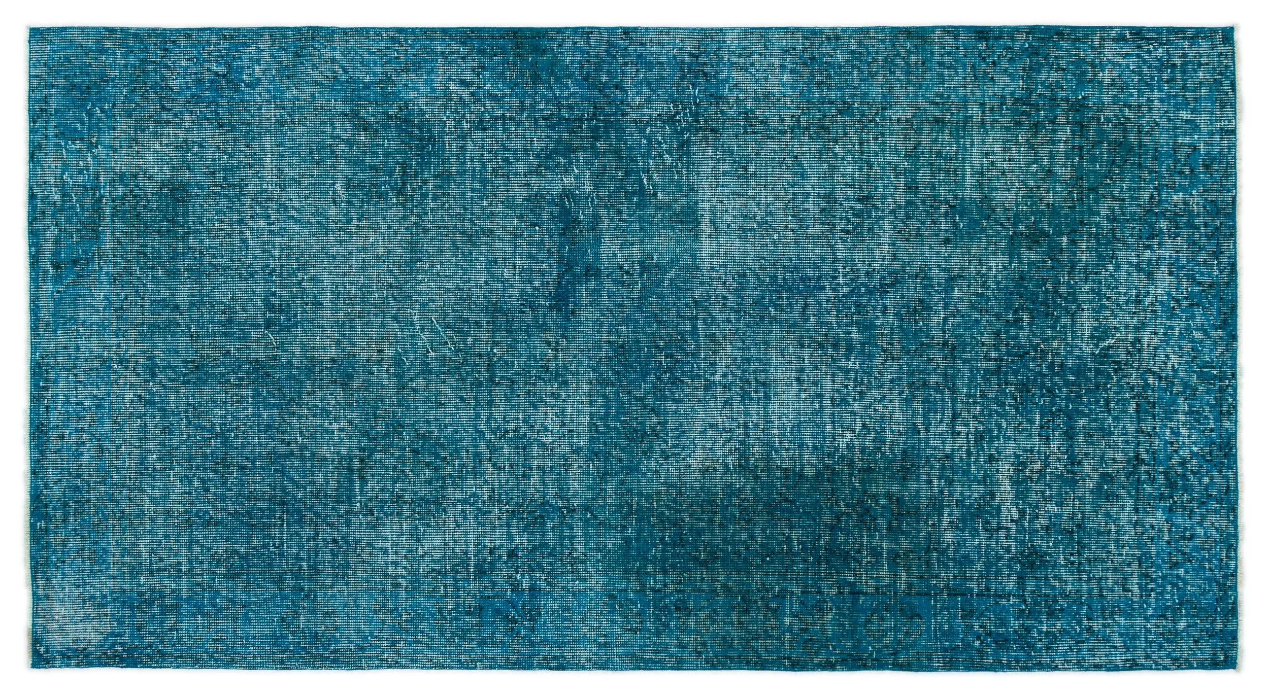 Retro Design Turquoise Over Dyed Vintage Rug 3'9'' x 6'10'' ft 115 x 208 cm