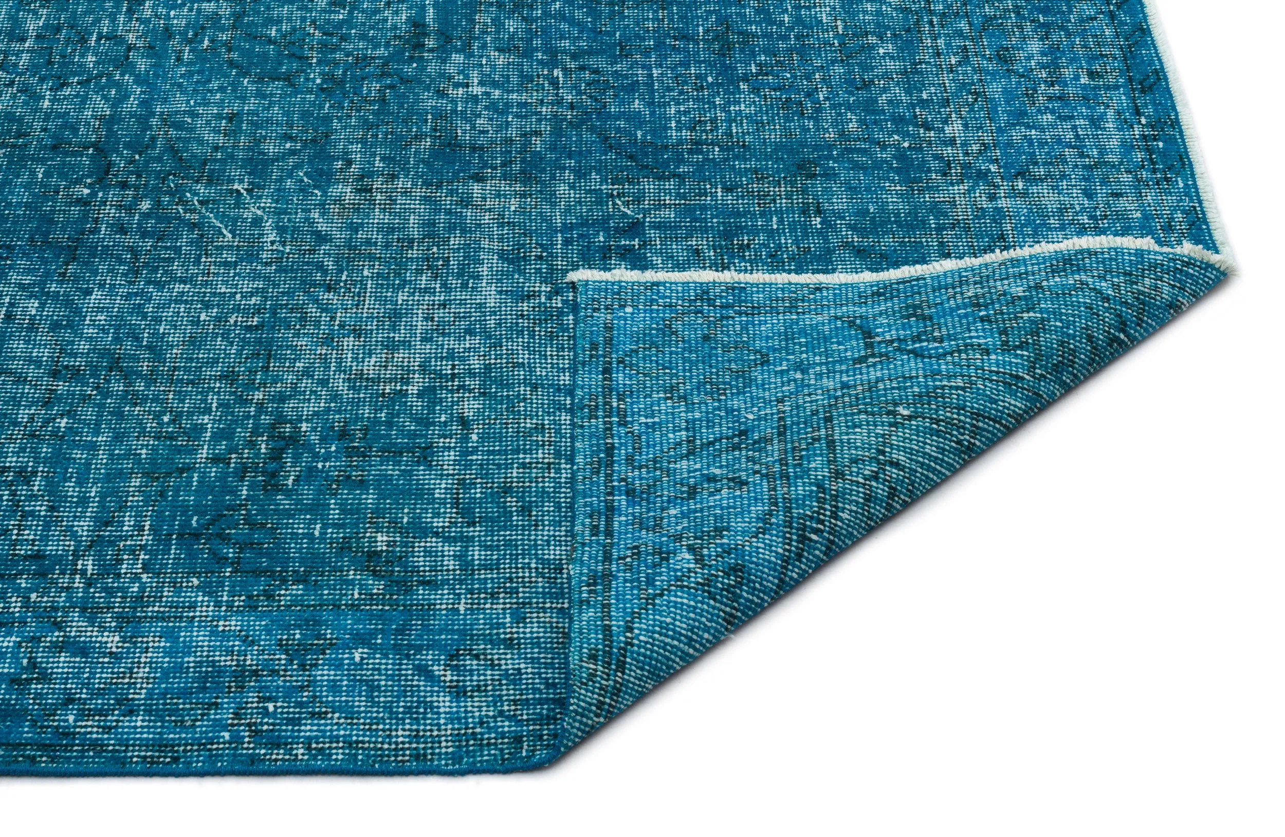 Retro Design Turquoise Over Dyed Vintage Rug 3'9'' x 6'10'' ft 115 x 208 cm
