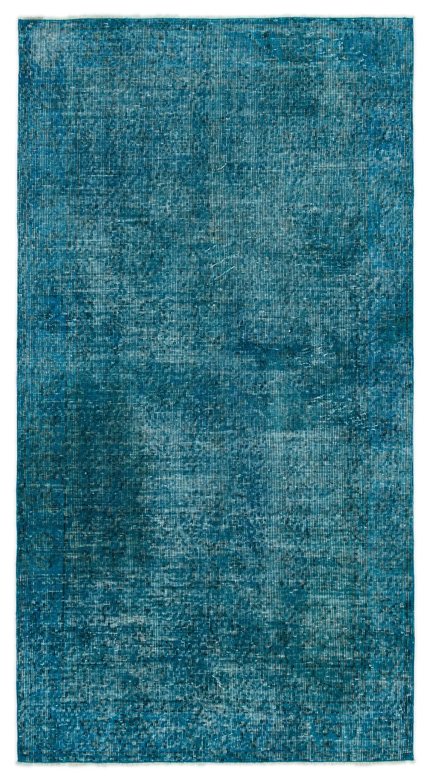 Retro Design Turquoise Over Dyed Vintage Rug 3'9'' x 6'10'' ft 115 x 208 cm