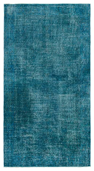 Retro Design Turquoise Over Dyed Vintage Rug 3'9'' x 6'10'' ft 115 x 208 cm