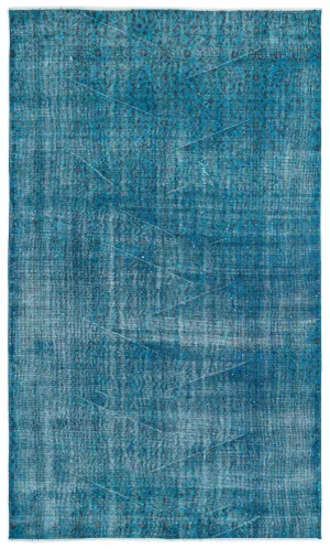 Retro Design Turquoise Over Dyed Vintage Rug 5'1'' x 8'6'' ft 155 x 260 cm