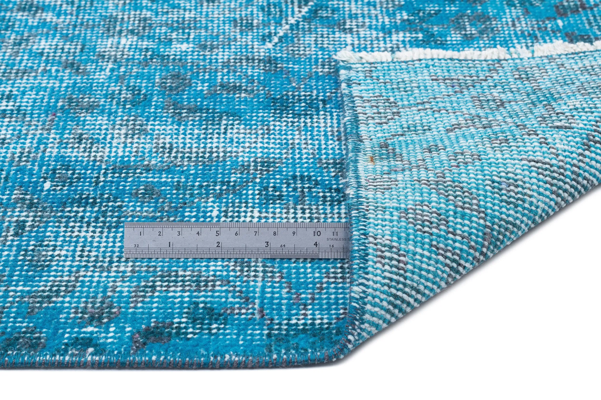 Retro Design Turquoise Over Dyed Vintage Rug 5'1'' x 8'6'' ft 155 x 260 cm
