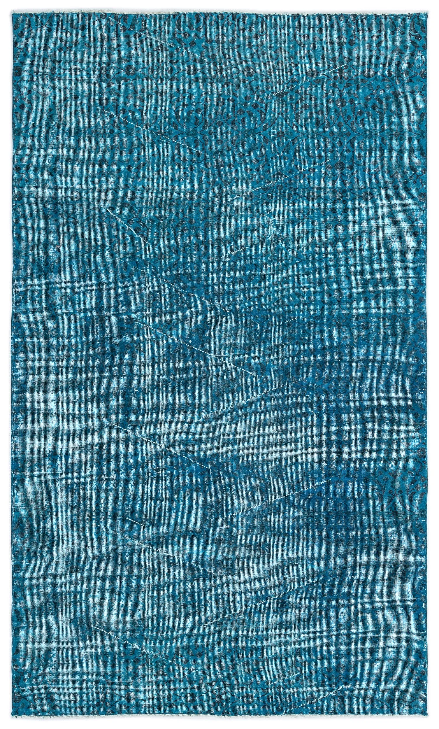 Retro Design Turquoise Over Dyed Vintage Rug 5'1'' x 8'6'' ft 155 x 260 cm
