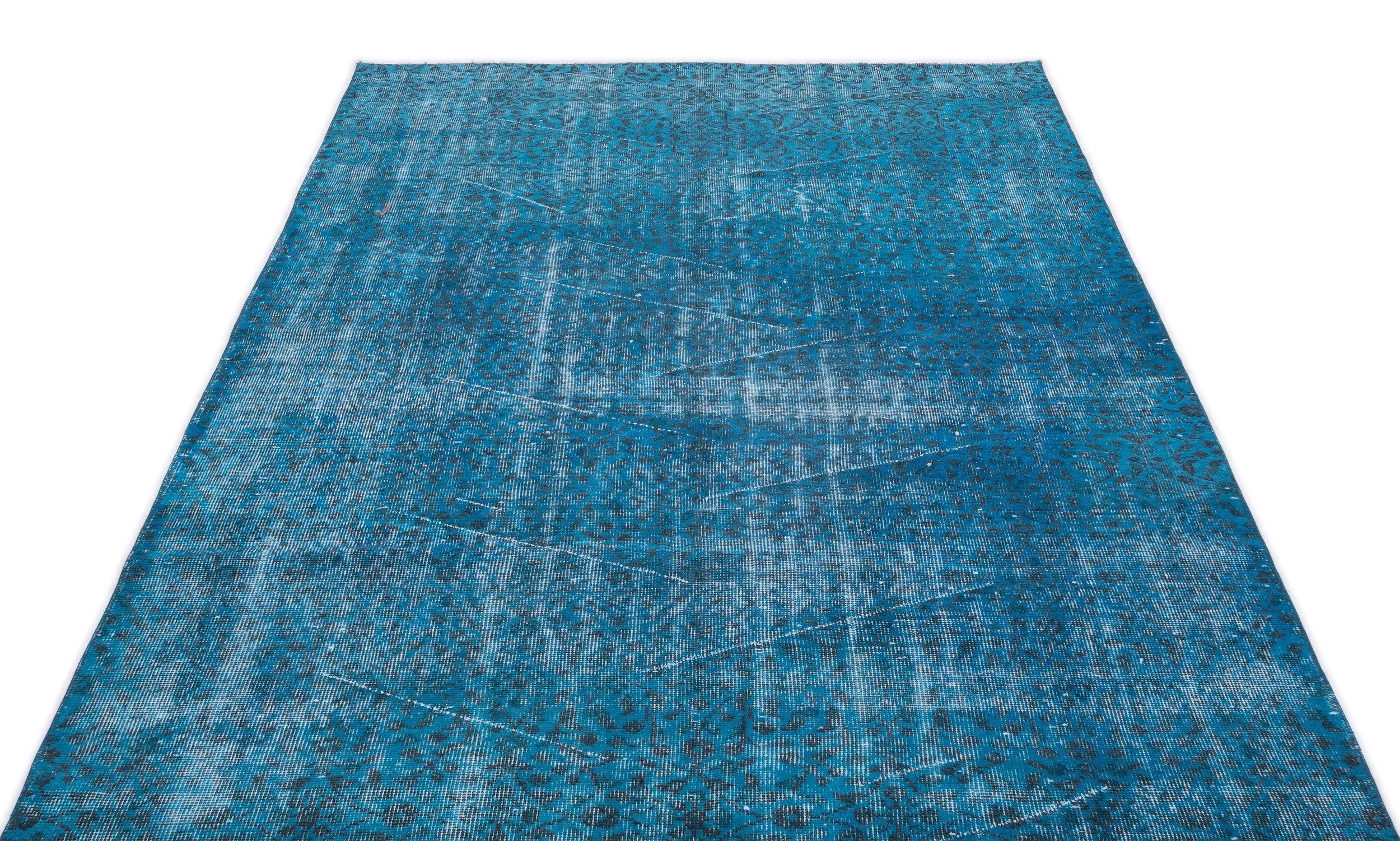 Retro Design Turquoise Over Dyed Vintage Rug 5'1'' x 8'6'' ft 155 x 260 cm