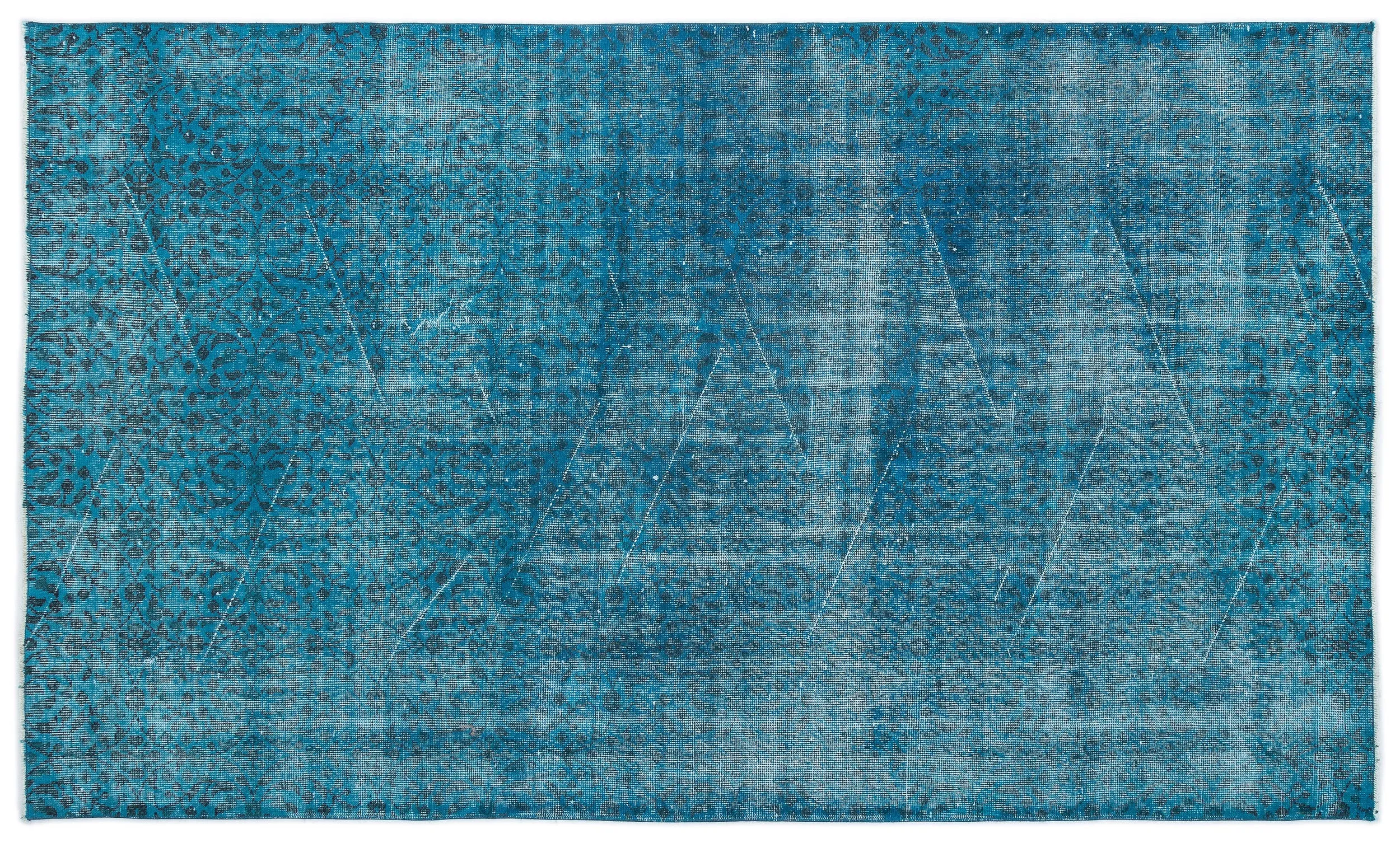 Retro Design Turquoise Over Dyed Vintage Rug 5'1'' x 8'6'' ft 155 x 260 cm