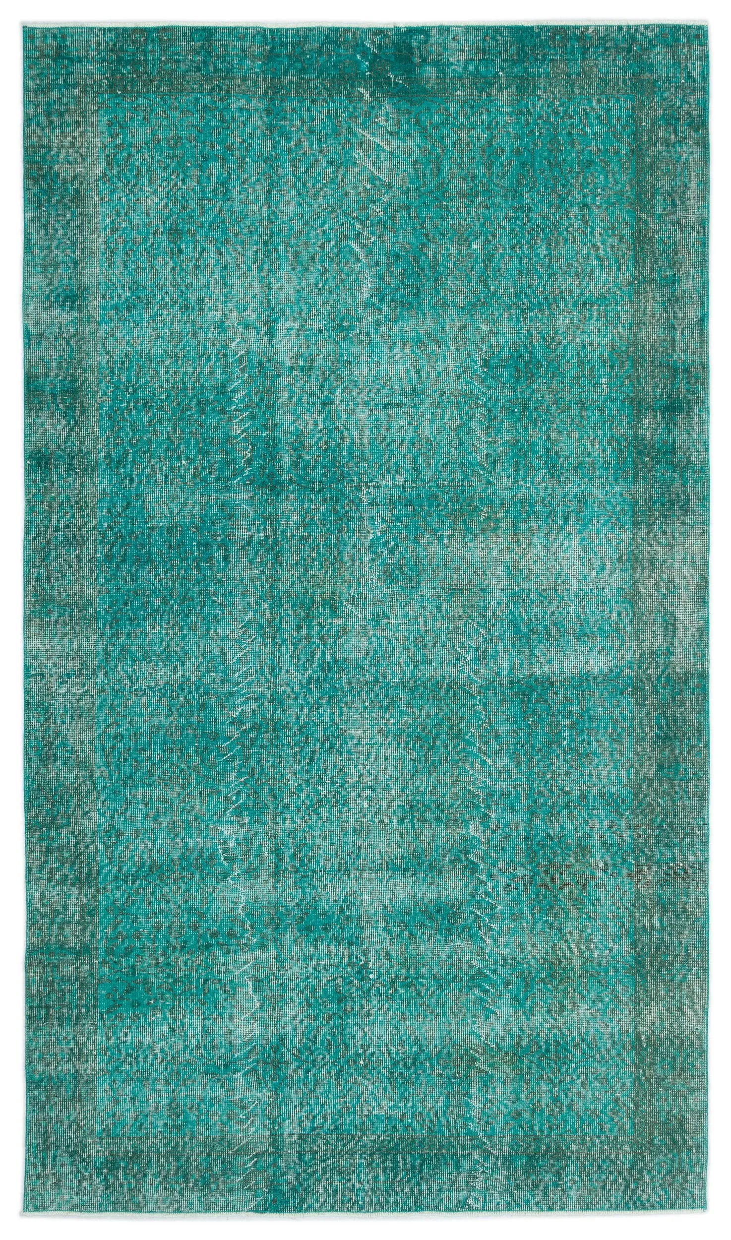 Retro Design Turquoise Over Dyed Vintage Rug 5'1'' x 8'9'' ft 154 x 266 cm