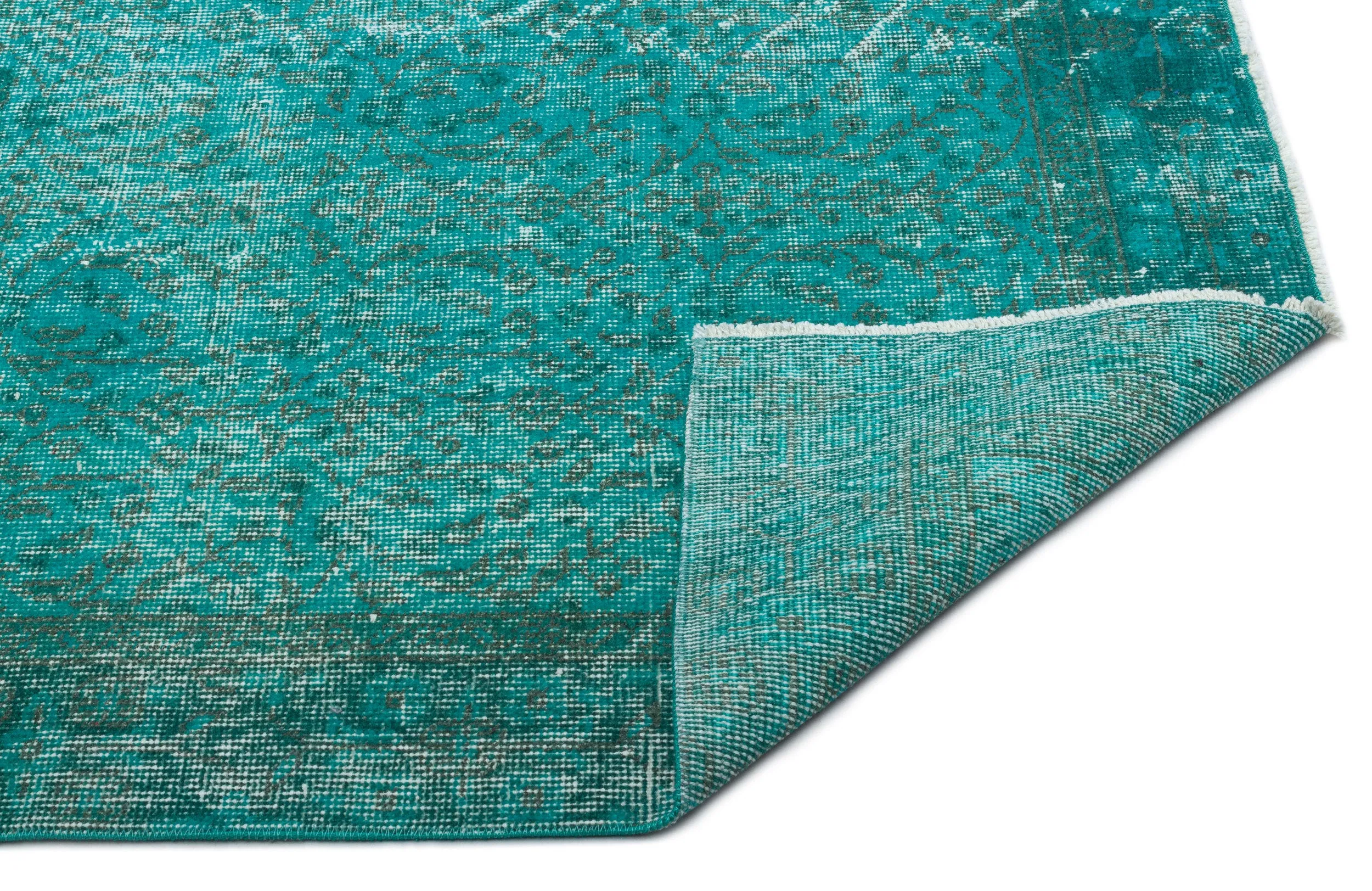 Retro Design Turquoise Over Dyed Vintage Rug 5'1'' x 8'9'' ft 154 x 266 cm