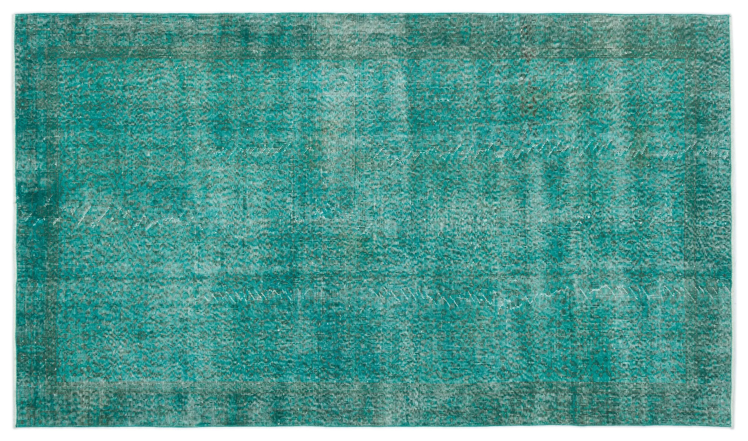 Retro Design Turquoise Over Dyed Vintage Rug 5'1'' x 8'9'' ft 154 x 266 cm