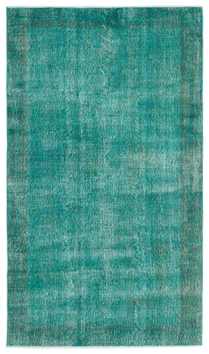 Retro Design Turquoise Over Dyed Vintage Rug 5'1'' x 8'9'' ft 154 x 266 cm