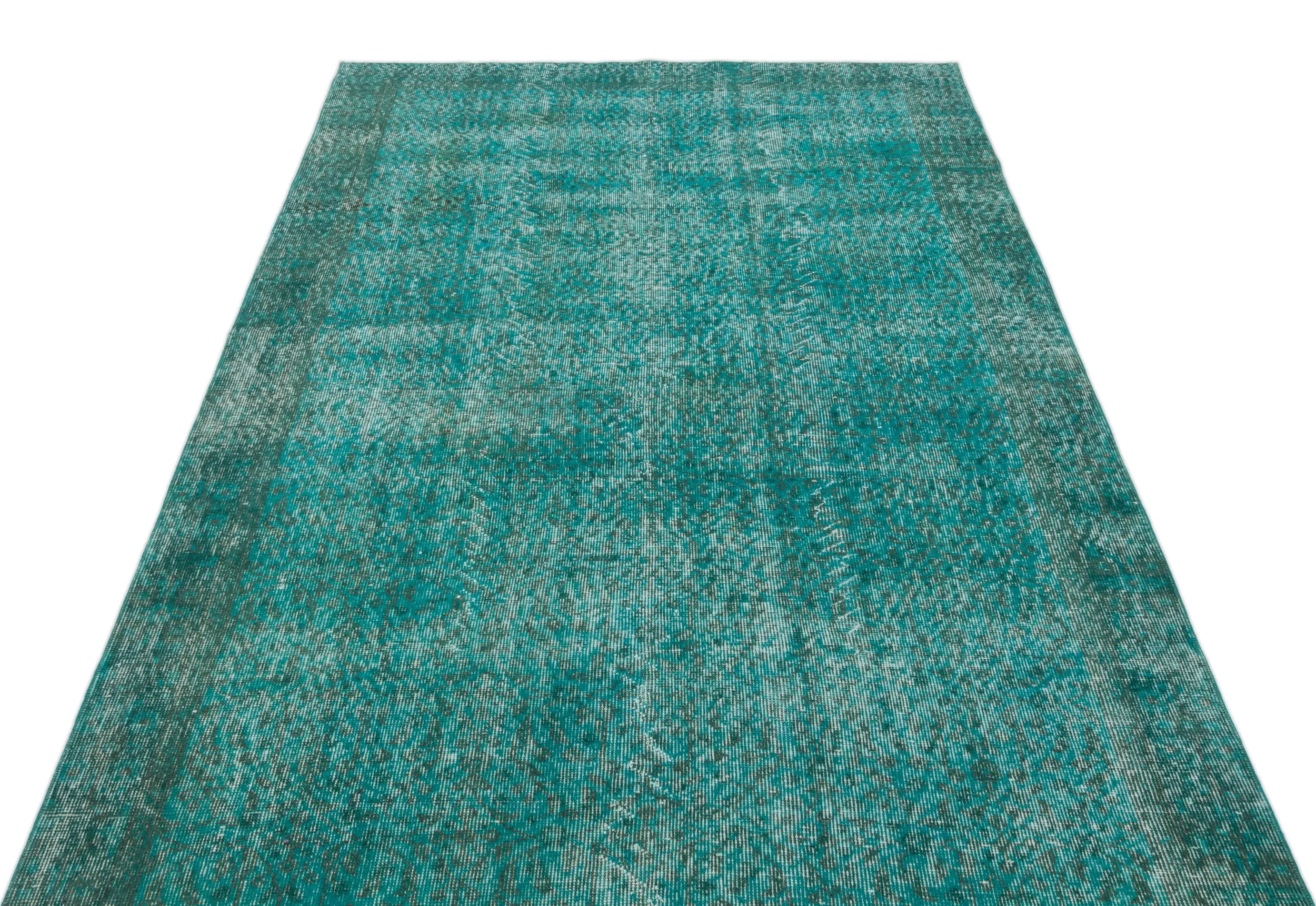 Retro Design Turquoise Over Dyed Vintage Rug 5'1'' x 8'9'' ft 154 x 266 cm