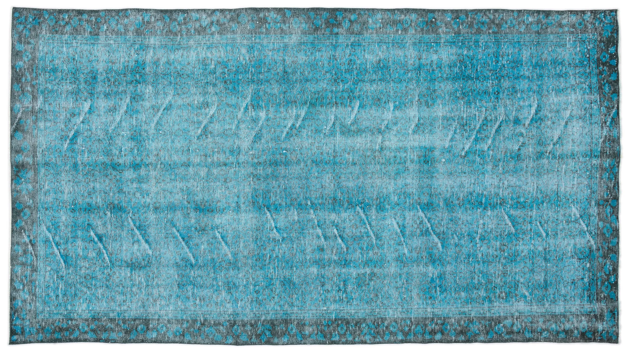 Retro Design Turquoise Over Dyed Vintage Rug 5'1'' x 9'7'' ft 155 x 291 cm
