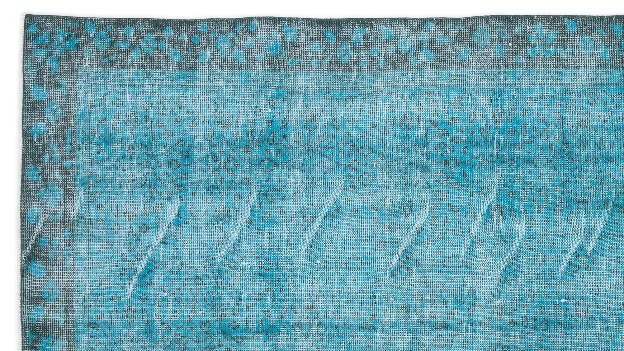 Retro Design Turquoise Over Dyed Vintage Rug 5'1'' x 9'7'' ft 155 x 291 cm