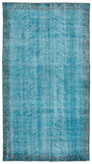 Retro Design Turquoise Over Dyed Vintage Rug 5'1'' x 9'7'' ft 155 x 291 cm