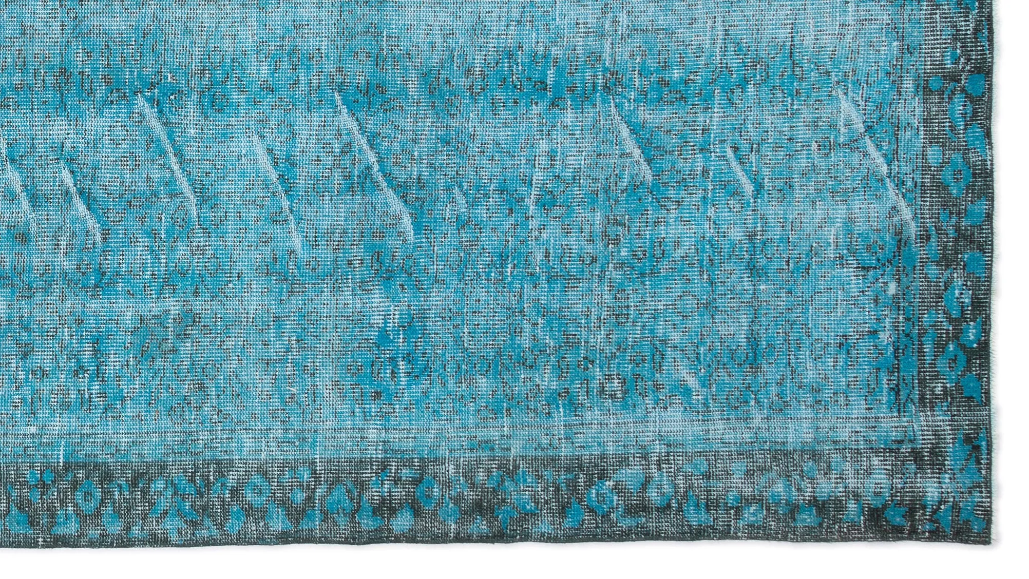 Retro Design Turquoise Over Dyed Vintage Rug 5'1'' x 9'7'' ft 155 x 291 cm