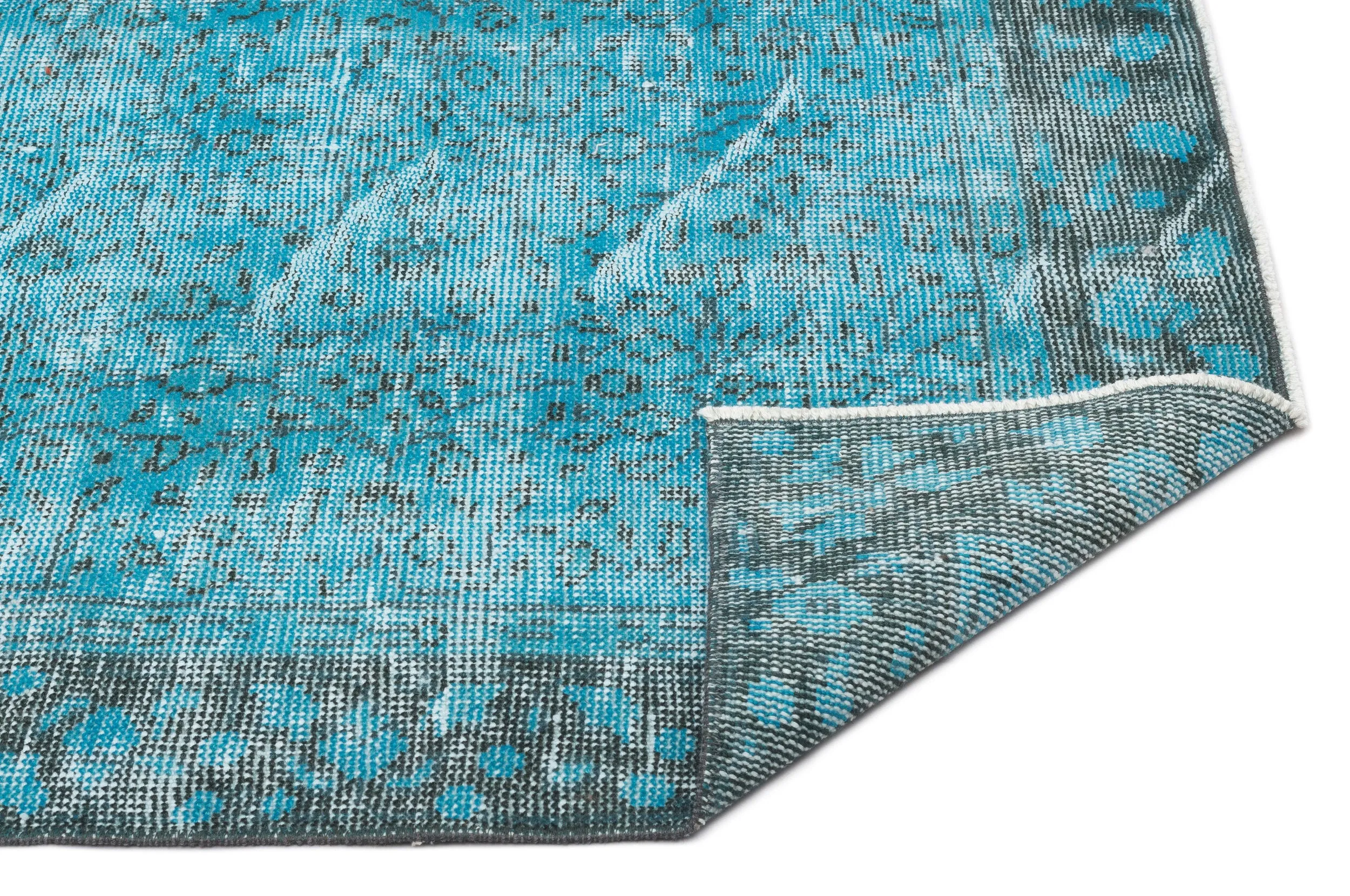 Retro Design Turquoise Over Dyed Vintage Rug 5'1'' x 9'7'' ft 155 x 291 cm