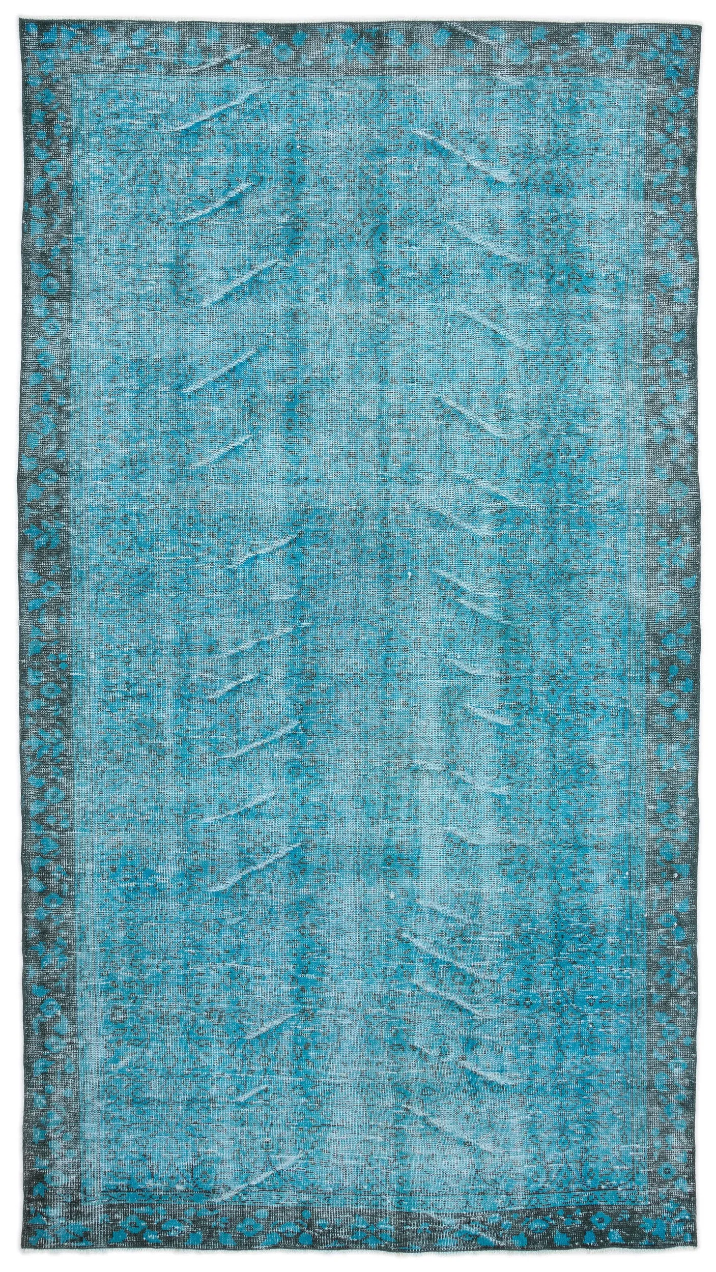 Retro Design Turquoise Over Dyed Vintage Rug 5'1'' x 9'7'' ft 155 x 291 cm