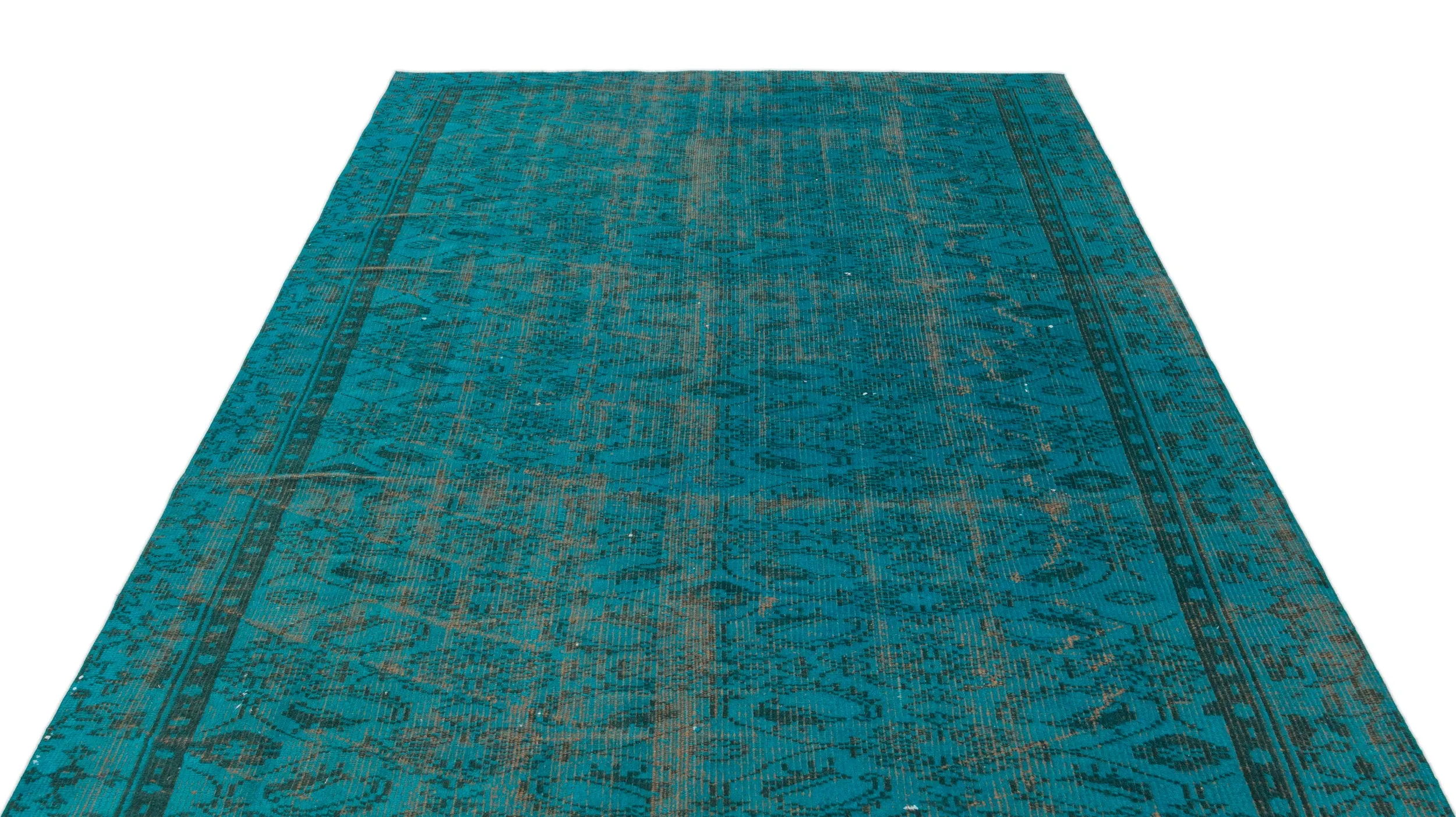 Retro Design Turquoise Over Dyed Vintage Rug 5'10'' x 8'10'' ft 177 x 270 cm