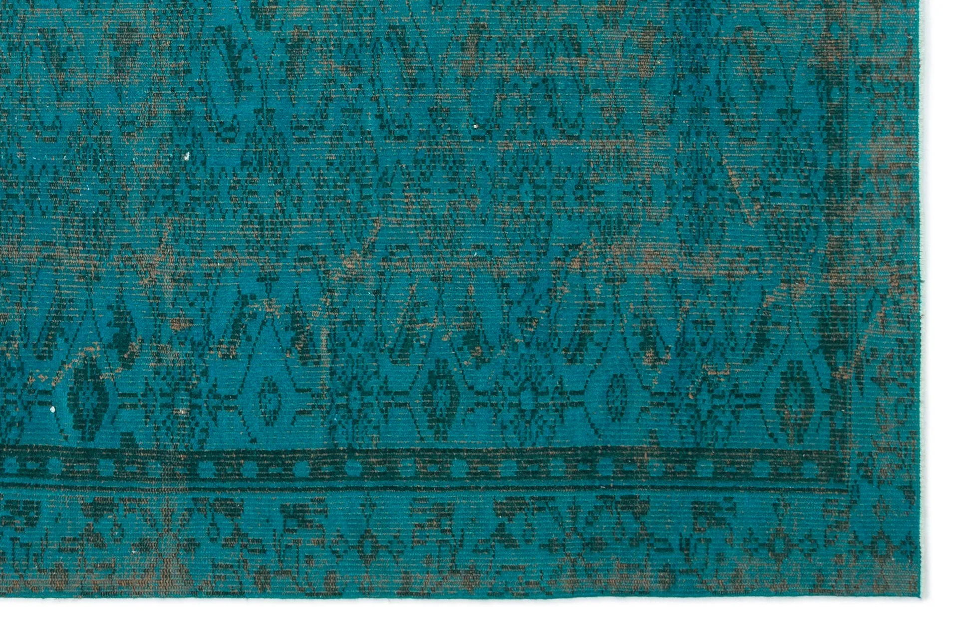 Retro Design Turquoise Over Dyed Vintage Rug 5'10'' x 8'10'' ft 177 x 270 cm