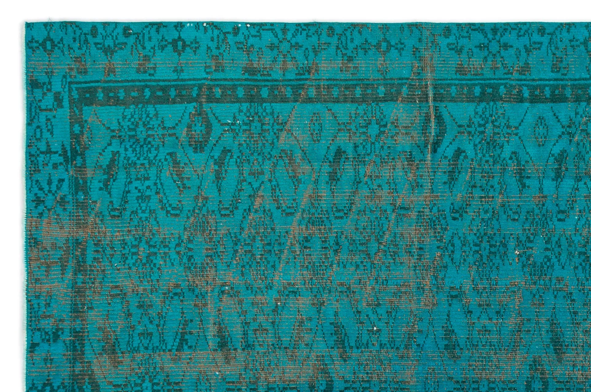 Retro Design Turquoise Over Dyed Vintage Rug 5'10'' x 8'10'' ft 177 x 270 cm
