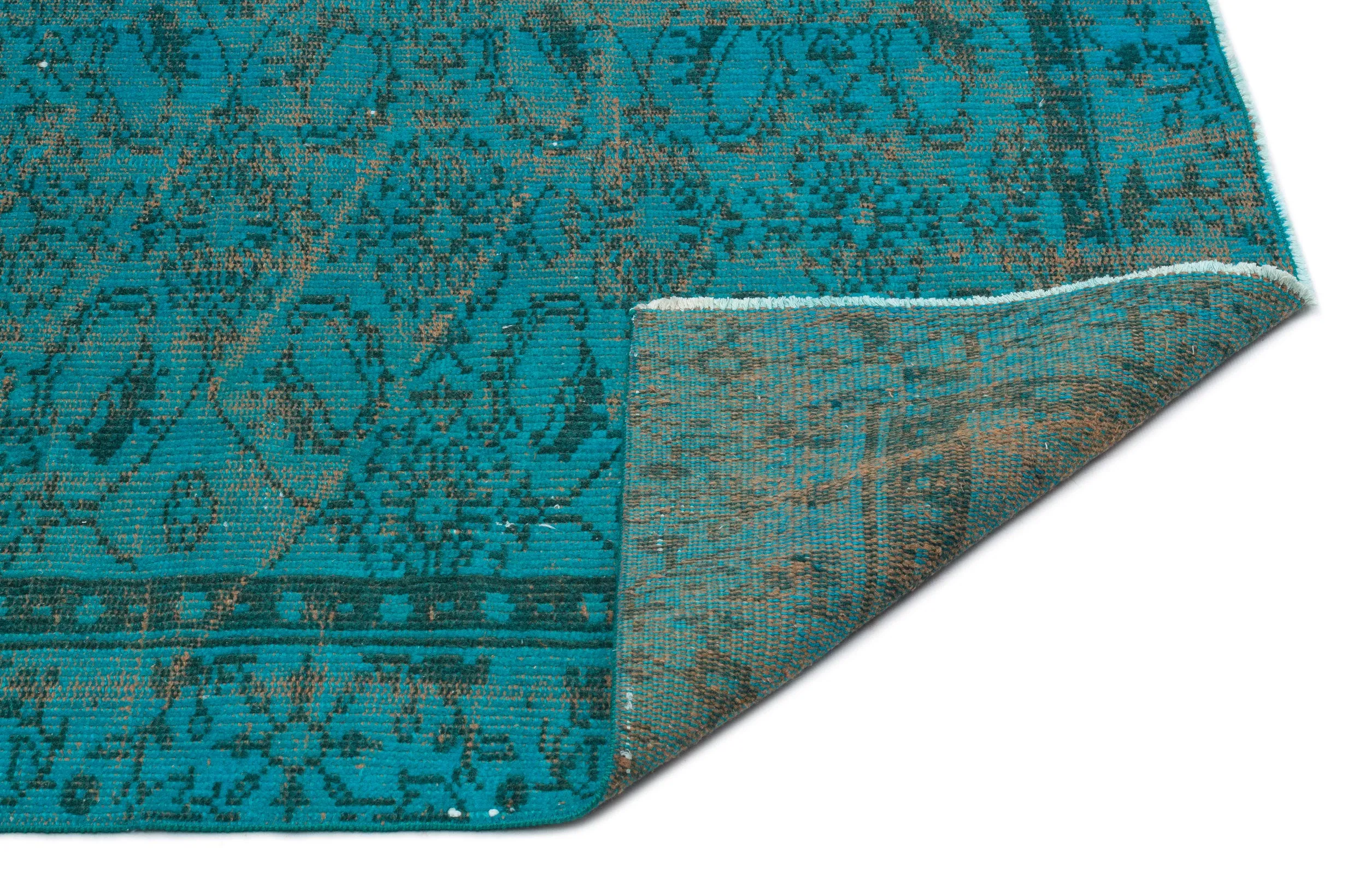 Retro Design Turquoise Over Dyed Vintage Rug 5'10'' x 8'10'' ft 177 x 270 cm