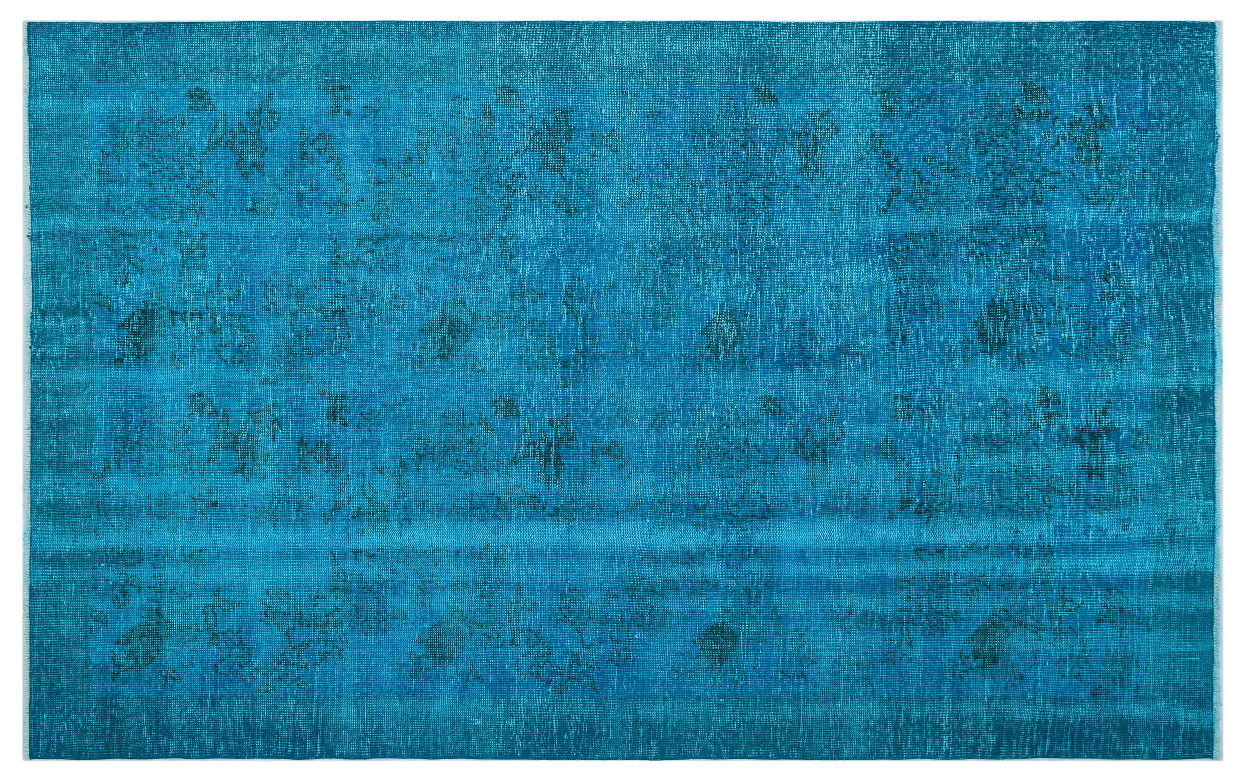 Retro Design Turquoise Over Dyed Vintage Rug 5'11'' x 9'4'' ft 180 x 285 cm