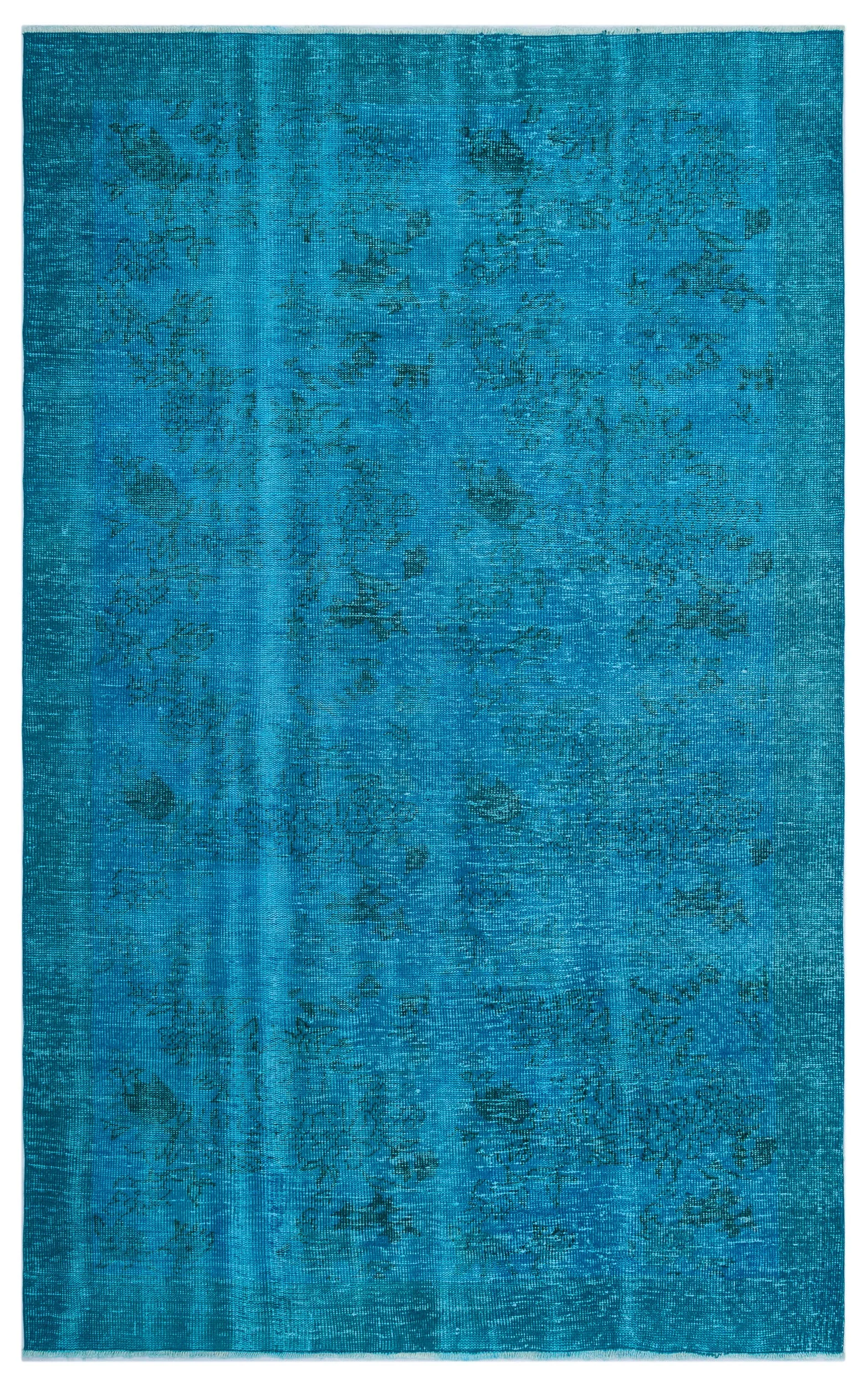 Retro Design Turquoise Over Dyed Vintage Rug 5'11'' x 9'4'' ft 180 x 285 cm