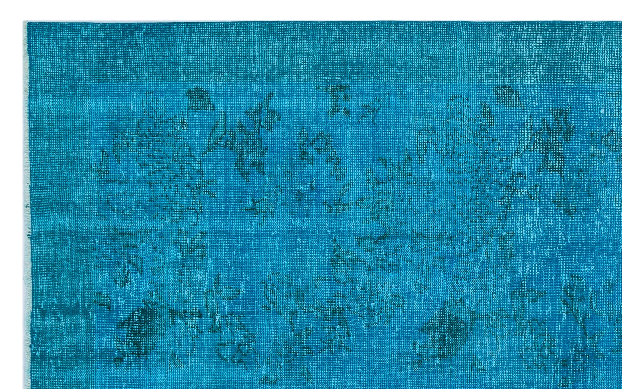Retro Design Turquoise Over Dyed Vintage Rug 5'11'' x 9'4'' ft 180 x 285 cm