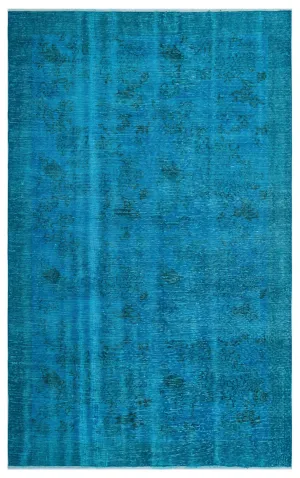 Retro Design Turquoise Over Dyed Vintage Rug 5'11'' x 9'4'' ft 180 x 285 cm
