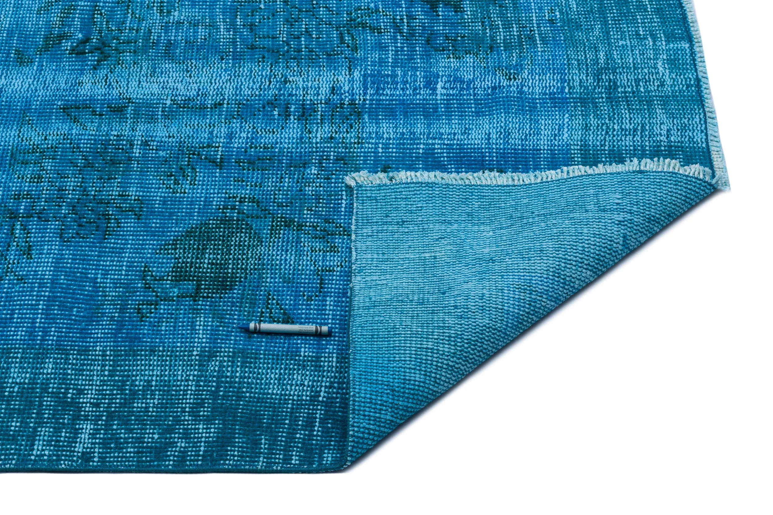 Retro Design Turquoise Over Dyed Vintage Rug 5'11'' x 9'4'' ft 180 x 285 cm