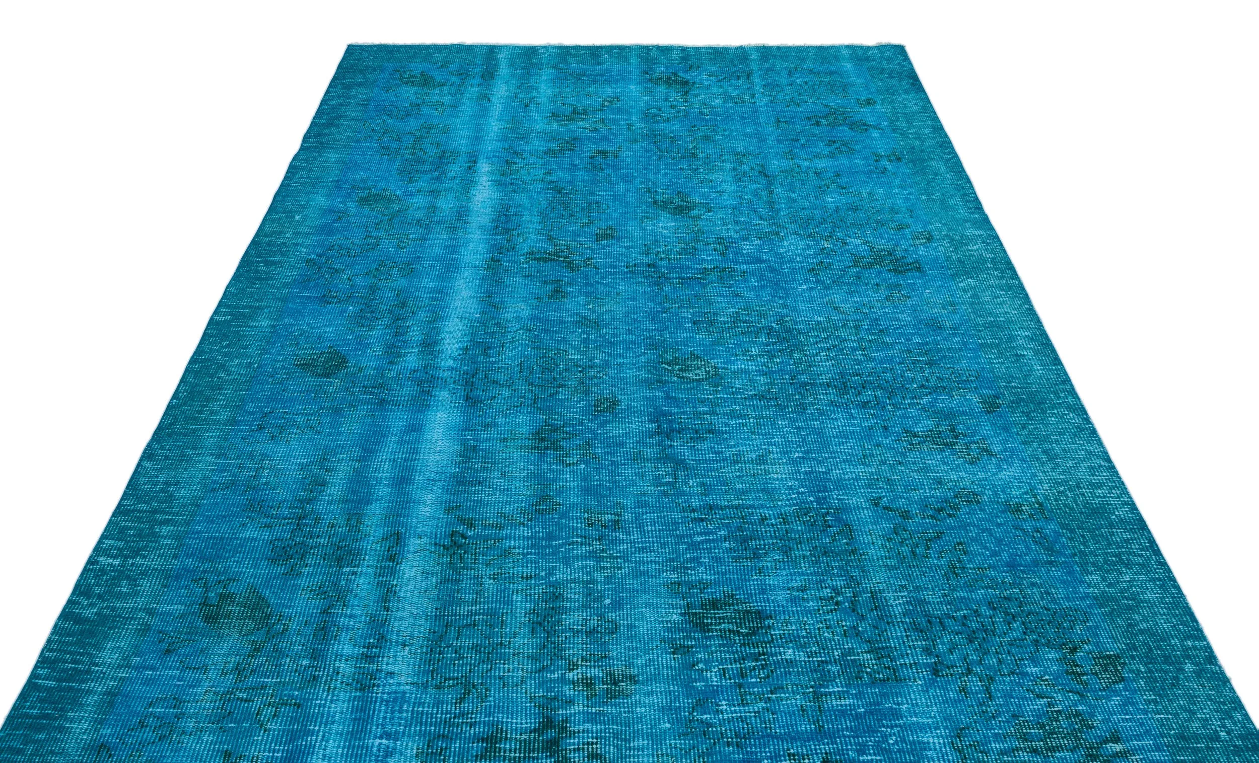 Retro Design Turquoise Over Dyed Vintage Rug 5'11'' x 9'4'' ft 180 x 285 cm