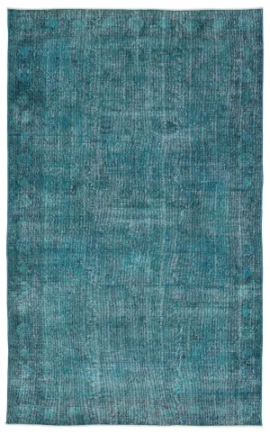 Retro Design Turquoise Over Dyed Vintage Rug 5'11'' x 9'8'' ft 181 x 295 cm