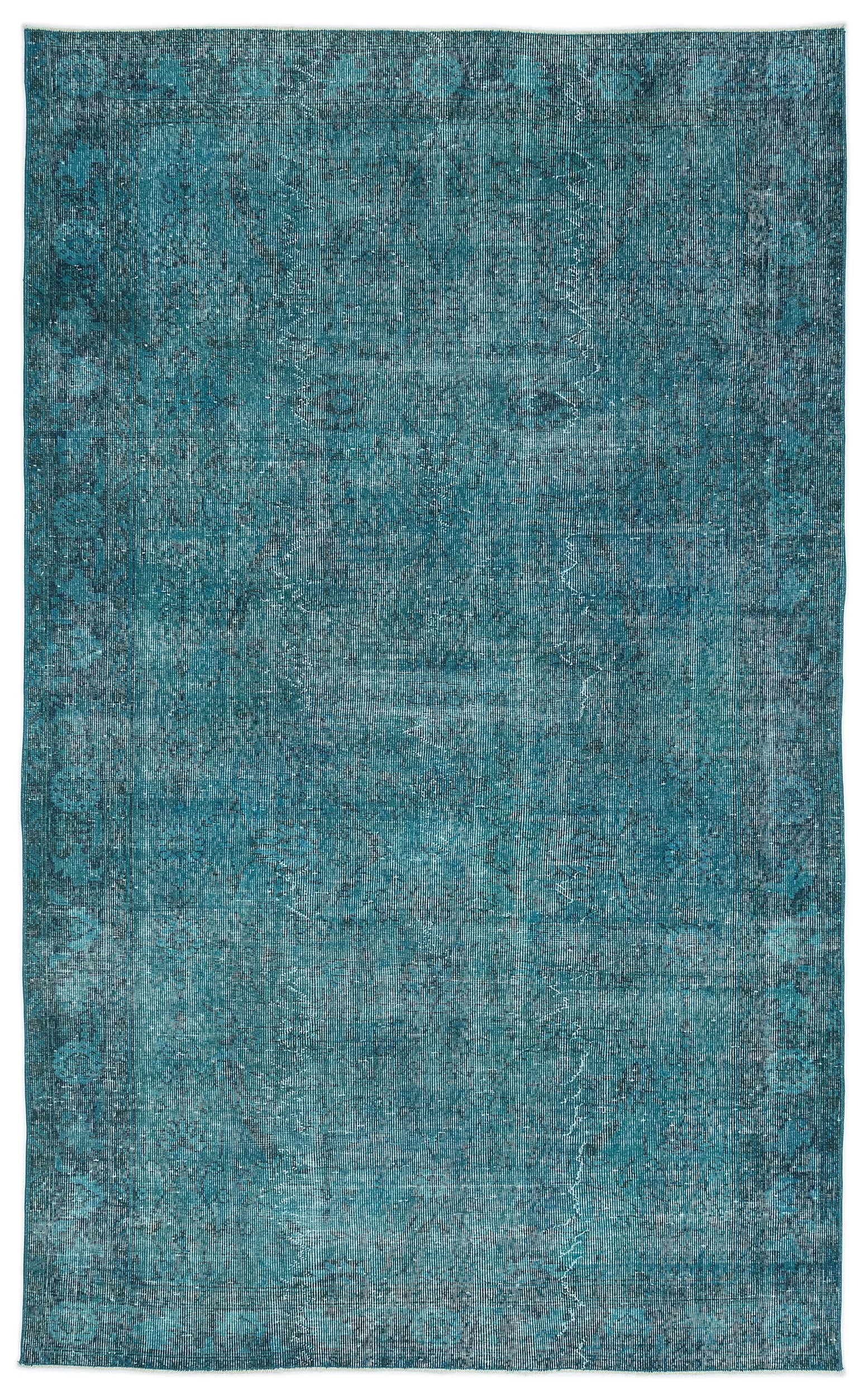 Retro Design Turquoise Over Dyed Vintage Rug 5'11'' x 9'8'' ft 181 x 295 cm