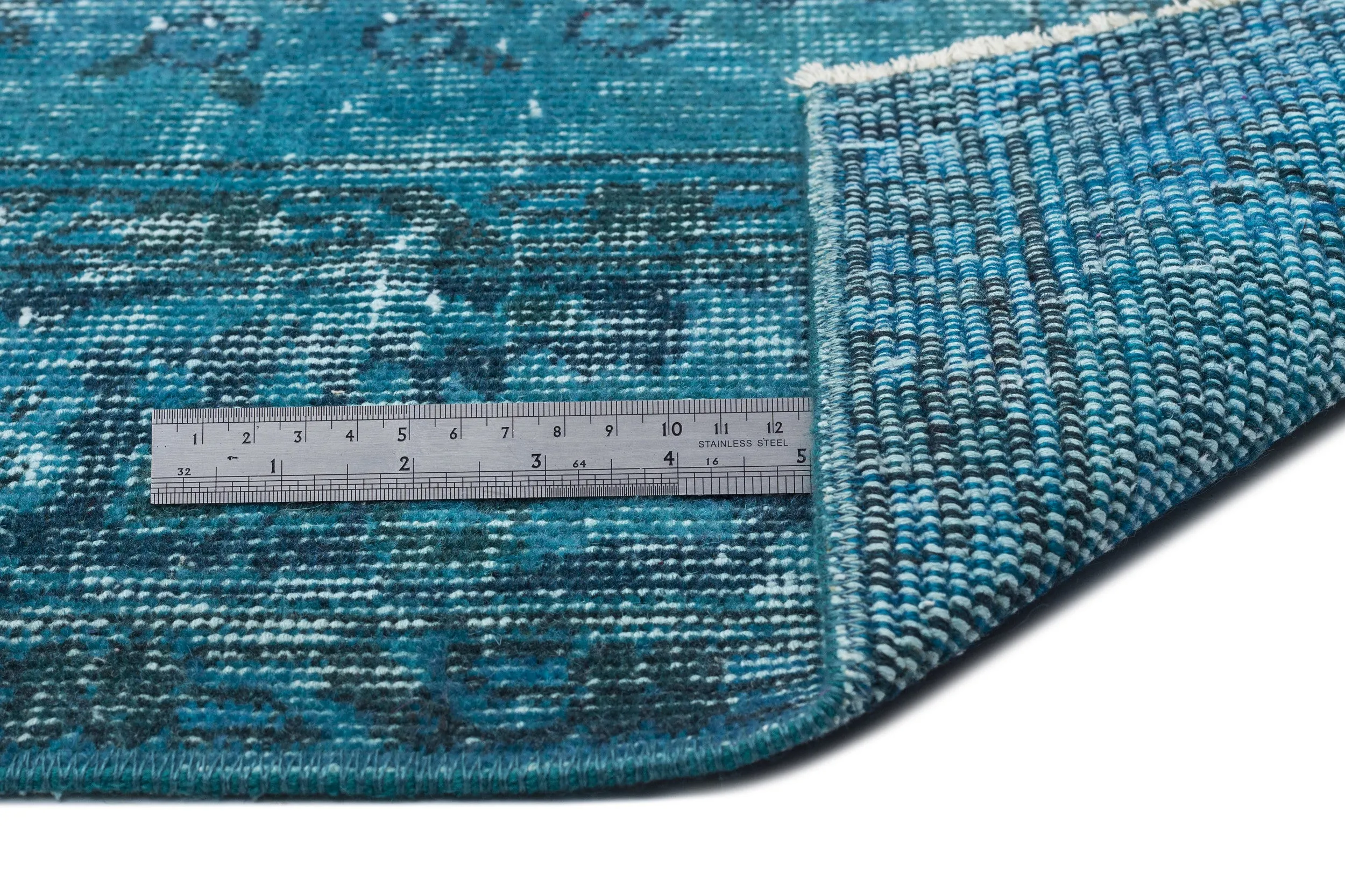 Retro Design Turquoise Over Dyed Vintage Rug 5'11'' x 9'8'' ft 181 x 295 cm