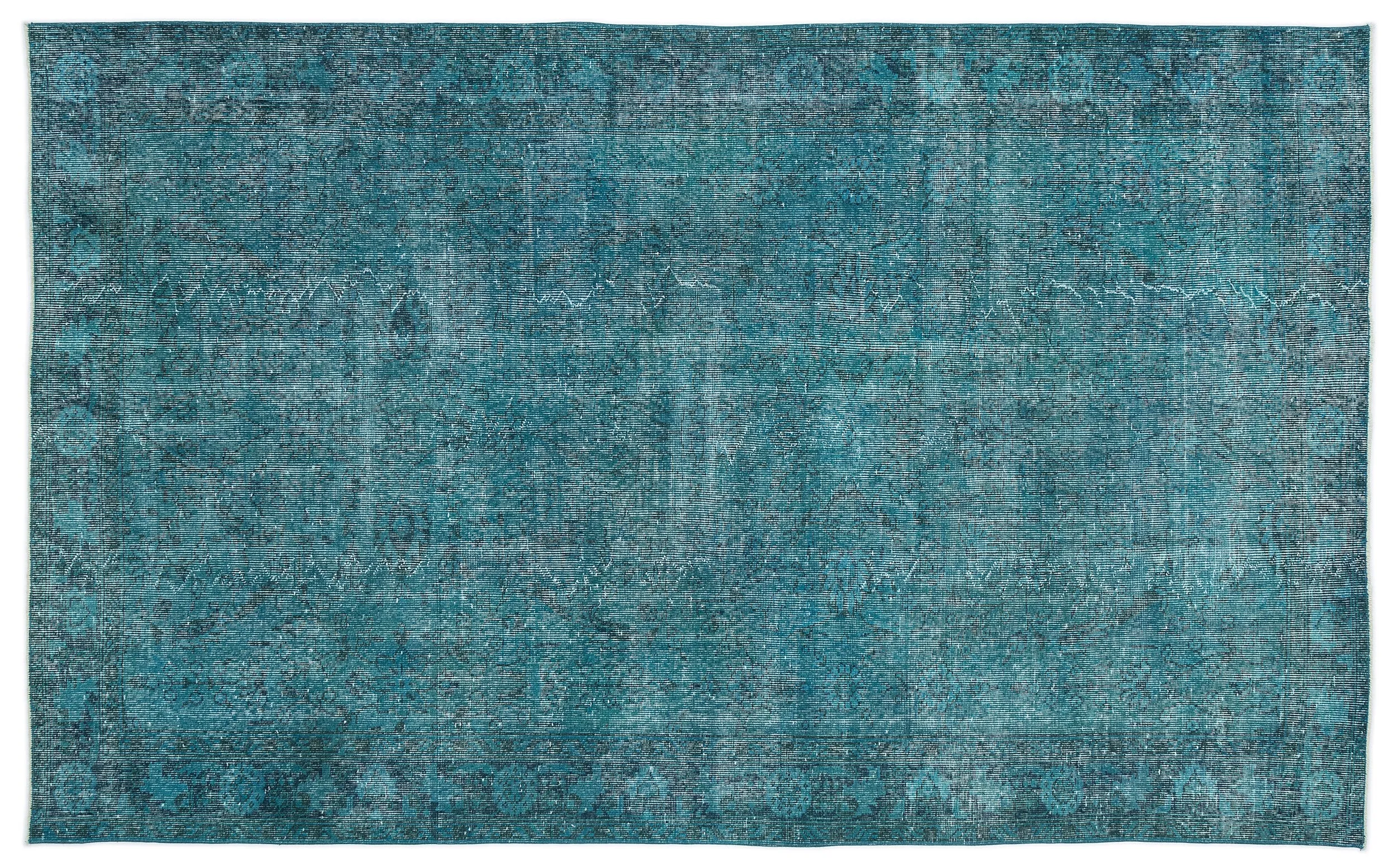 Retro Design Turquoise Over Dyed Vintage Rug 5'11'' x 9'8'' ft 181 x 295 cm