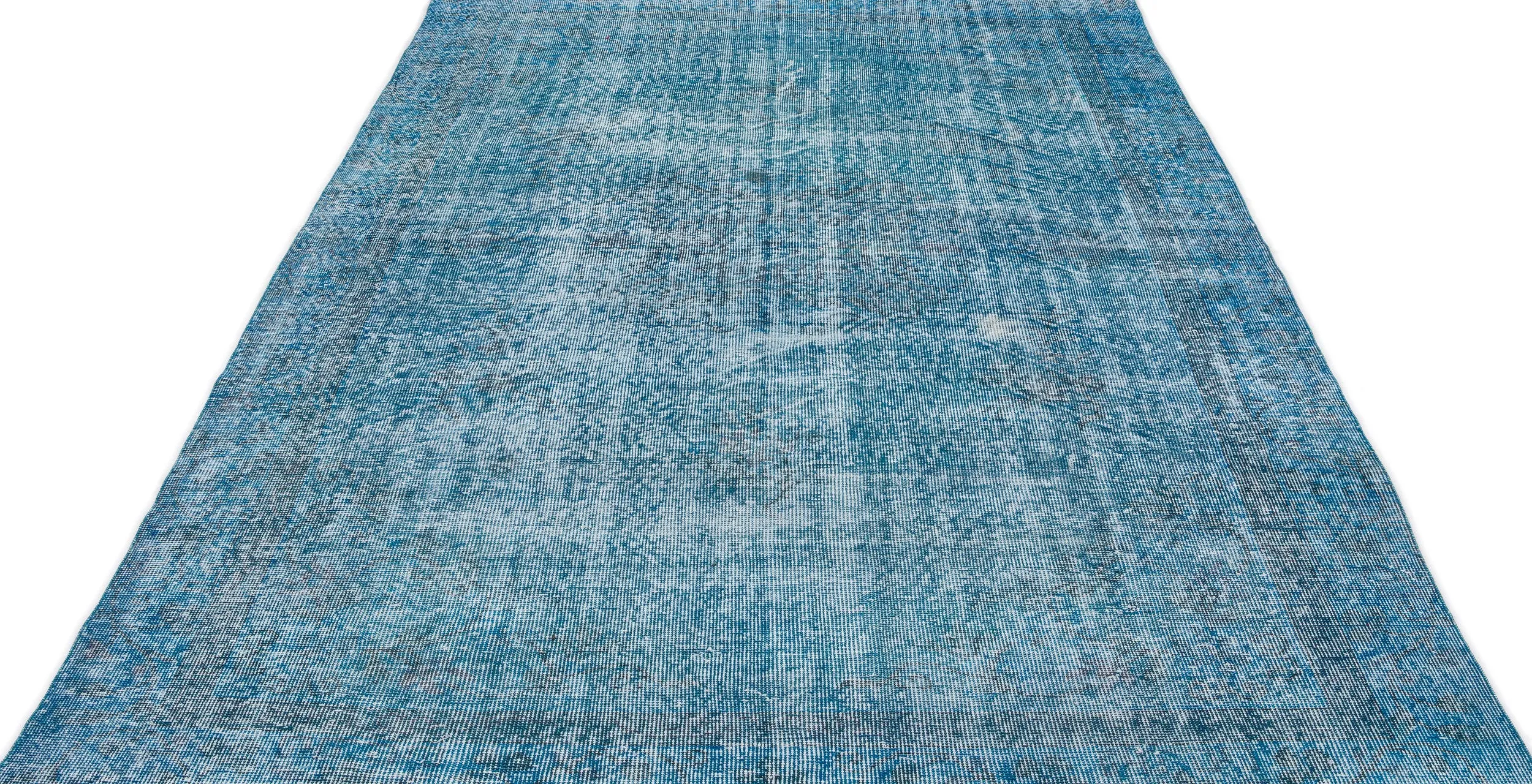 Retro Design Turquoise Over Dyed Vintage Rug 5'11'' x 9'9'' ft 180 x 296 cm