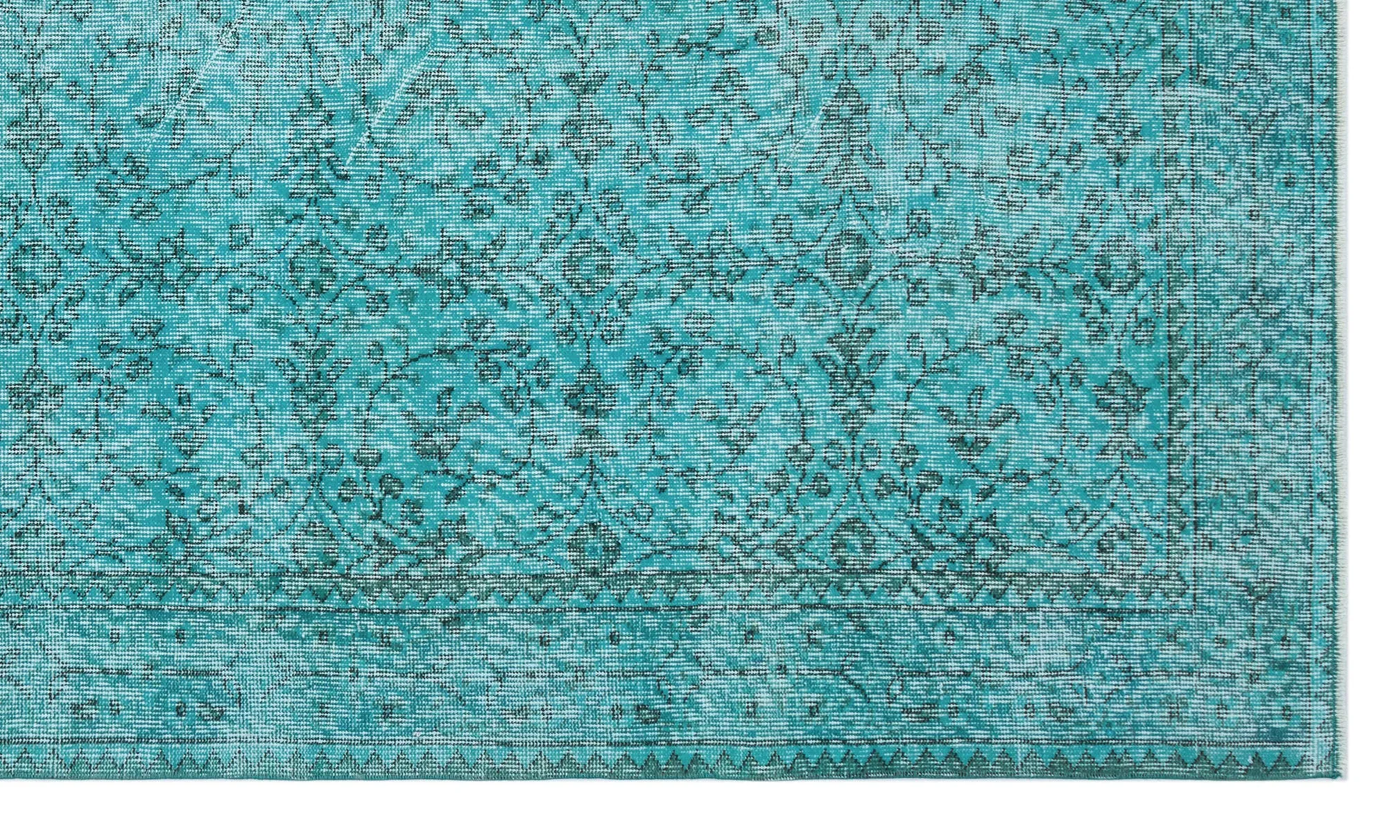 Retro Design Turquoise Over Dyed Vintage Rug 5'3'' x 9'1'' ft 159 x 278 cm