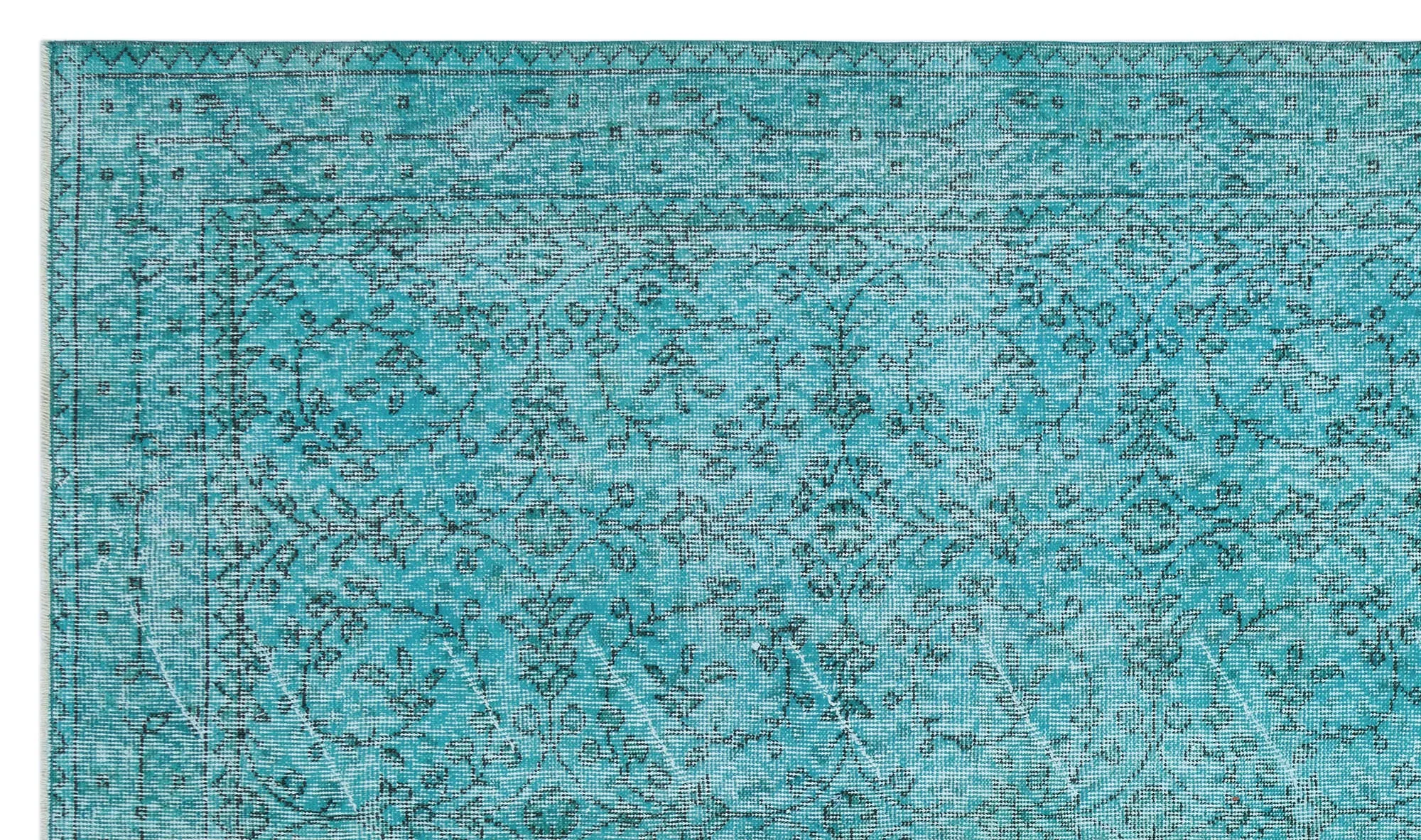 Retro Design Turquoise Over Dyed Vintage Rug 5'3'' x 9'1'' ft 159 x 278 cm