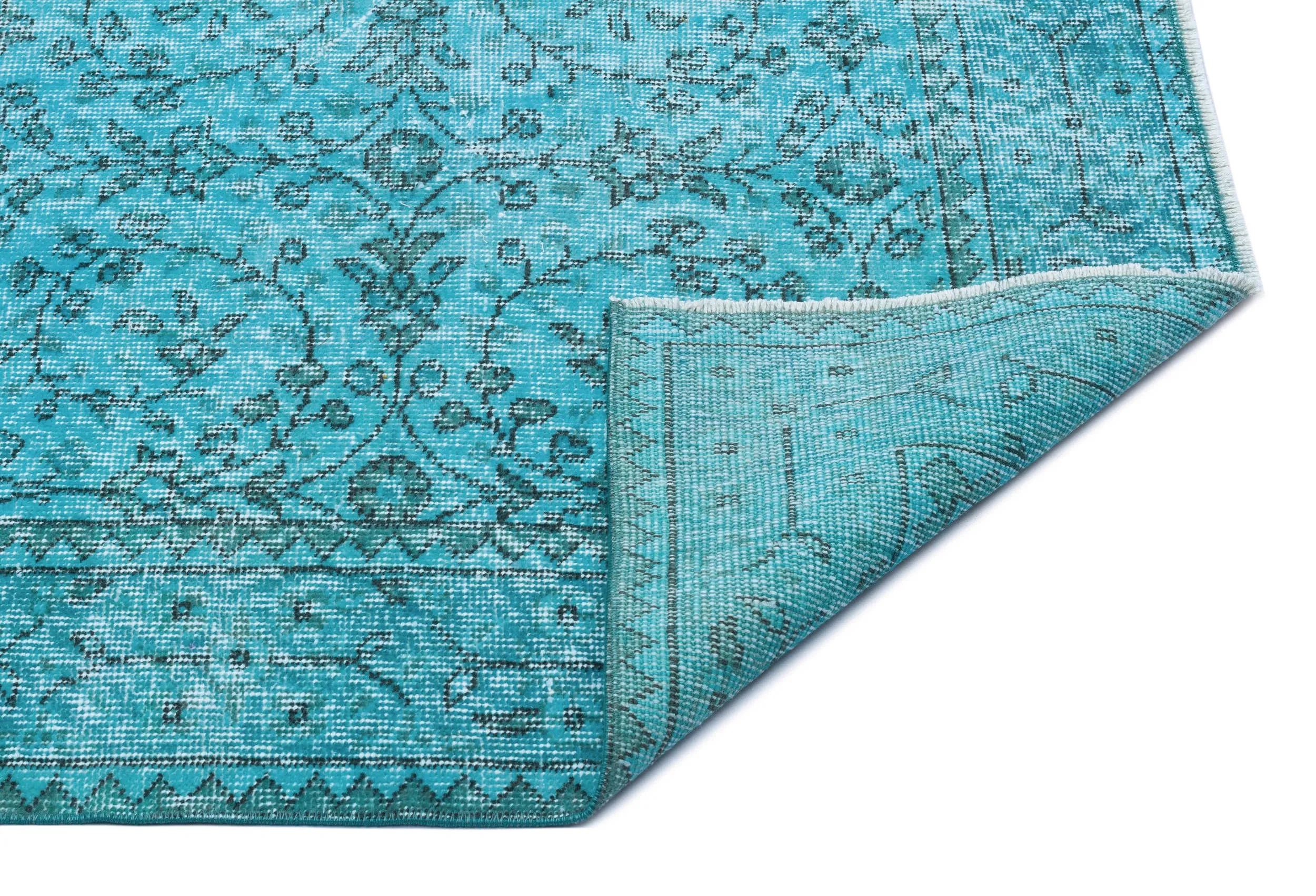 Retro Design Turquoise Over Dyed Vintage Rug 5'3'' x 9'1'' ft 159 x 278 cm