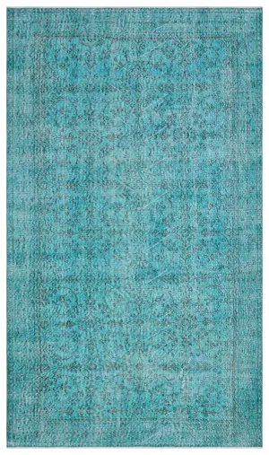 Retro Design Turquoise Over Dyed Vintage Rug 5'3'' x 9'1'' ft 159 x 278 cm