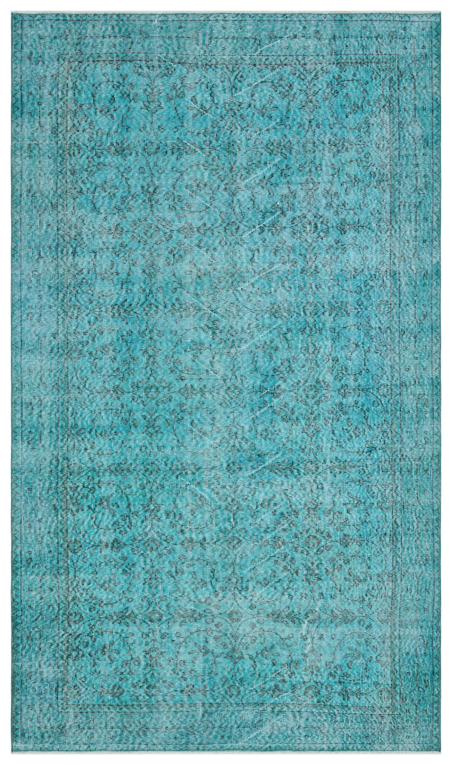 Retro Design Turquoise Over Dyed Vintage Rug 5'3'' x 9'1'' ft 159 x 278 cm