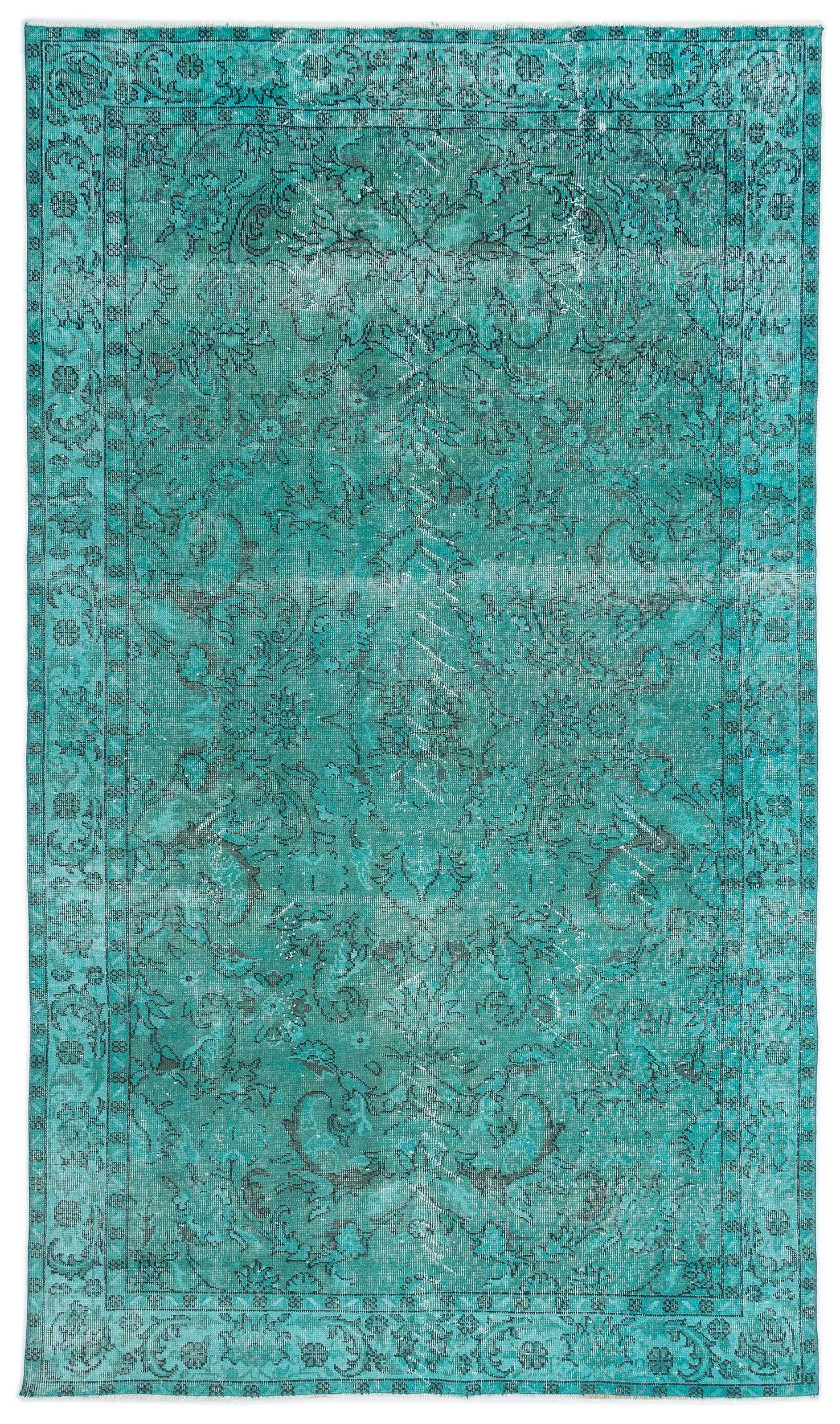 Retro Design Turquoise Over Dyed Vintage Rug 5'5'' x 9'3'' ft 165 x 283 cm