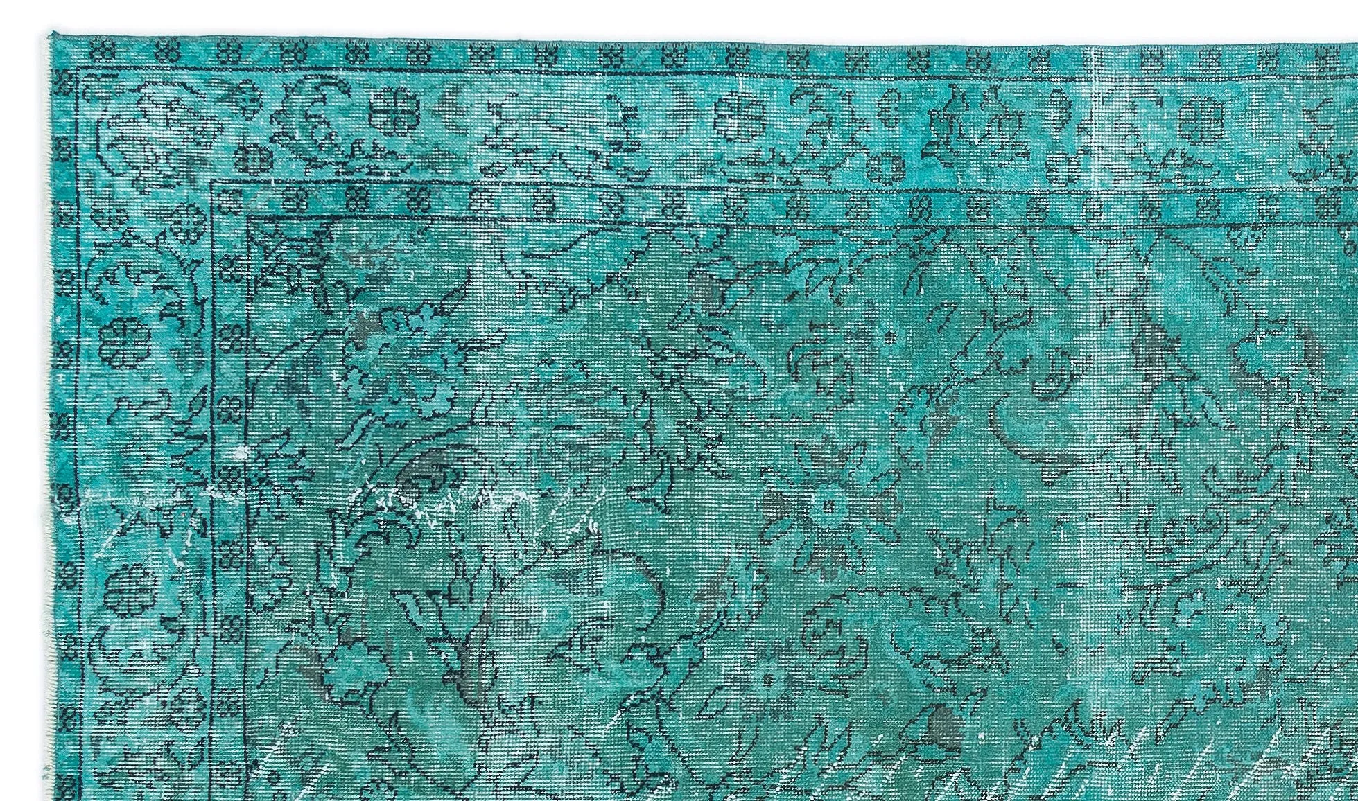 Retro Design Turquoise Over Dyed Vintage Rug 5'5'' x 9'3'' ft 165 x 283 cm