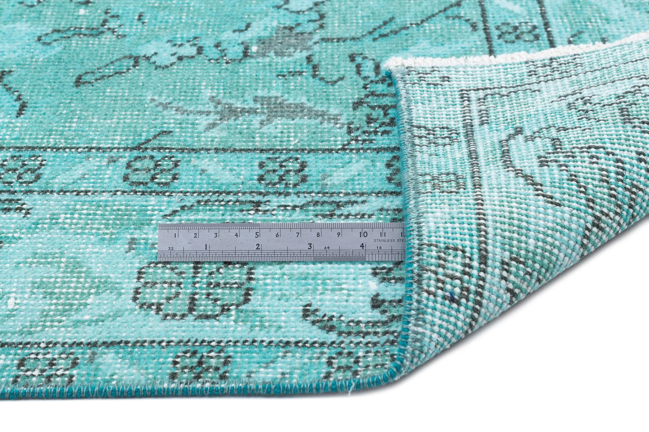 Retro Design Turquoise Over Dyed Vintage Rug 5'5'' x 9'3'' ft 165 x 283 cm