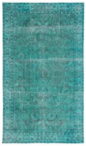 Retro Design Turquoise Over Dyed Vintage Rug 5'5'' x 9'3'' ft 165 x 283 cm